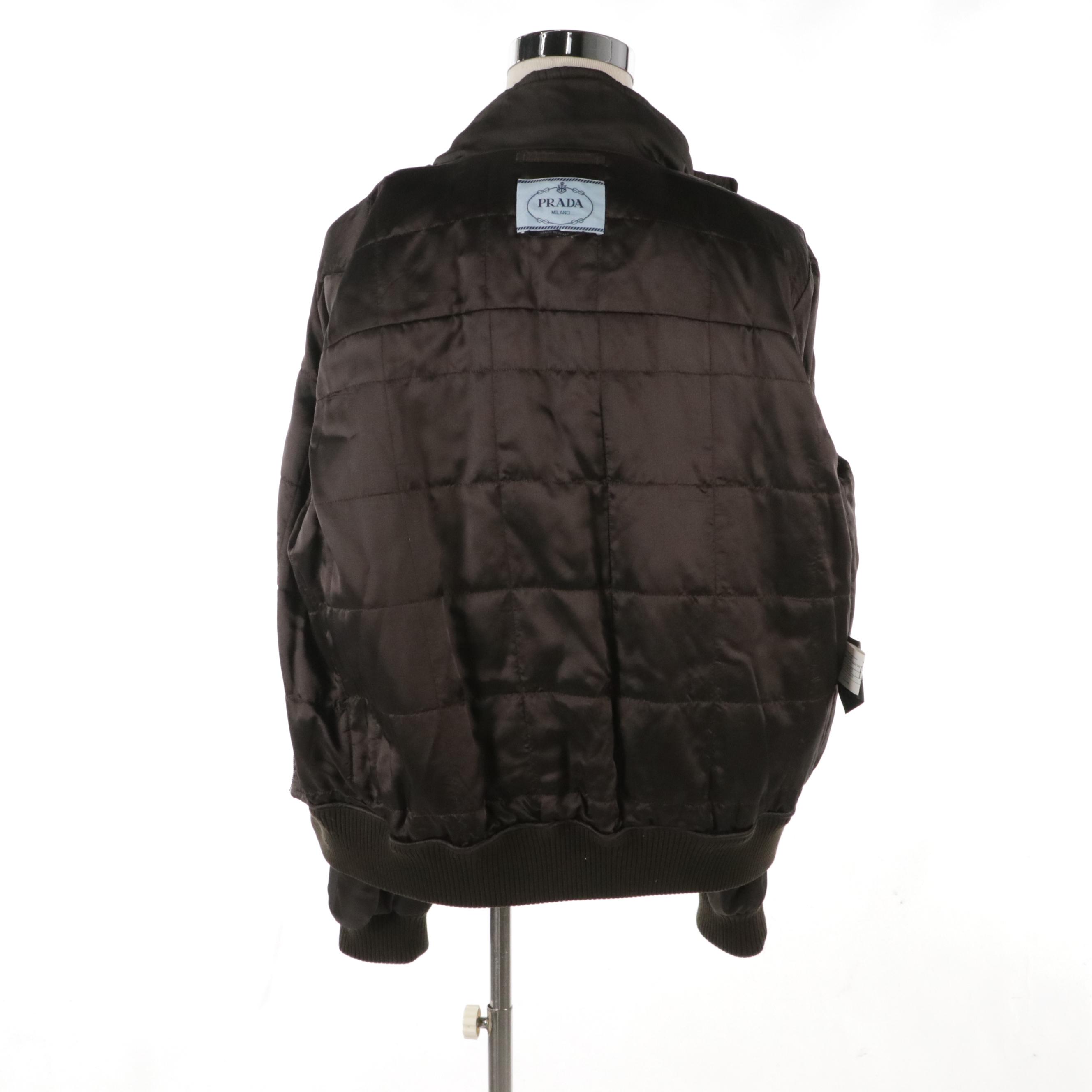 Men's Prada Dark Brown Nylon and Leather Bomber Jacket