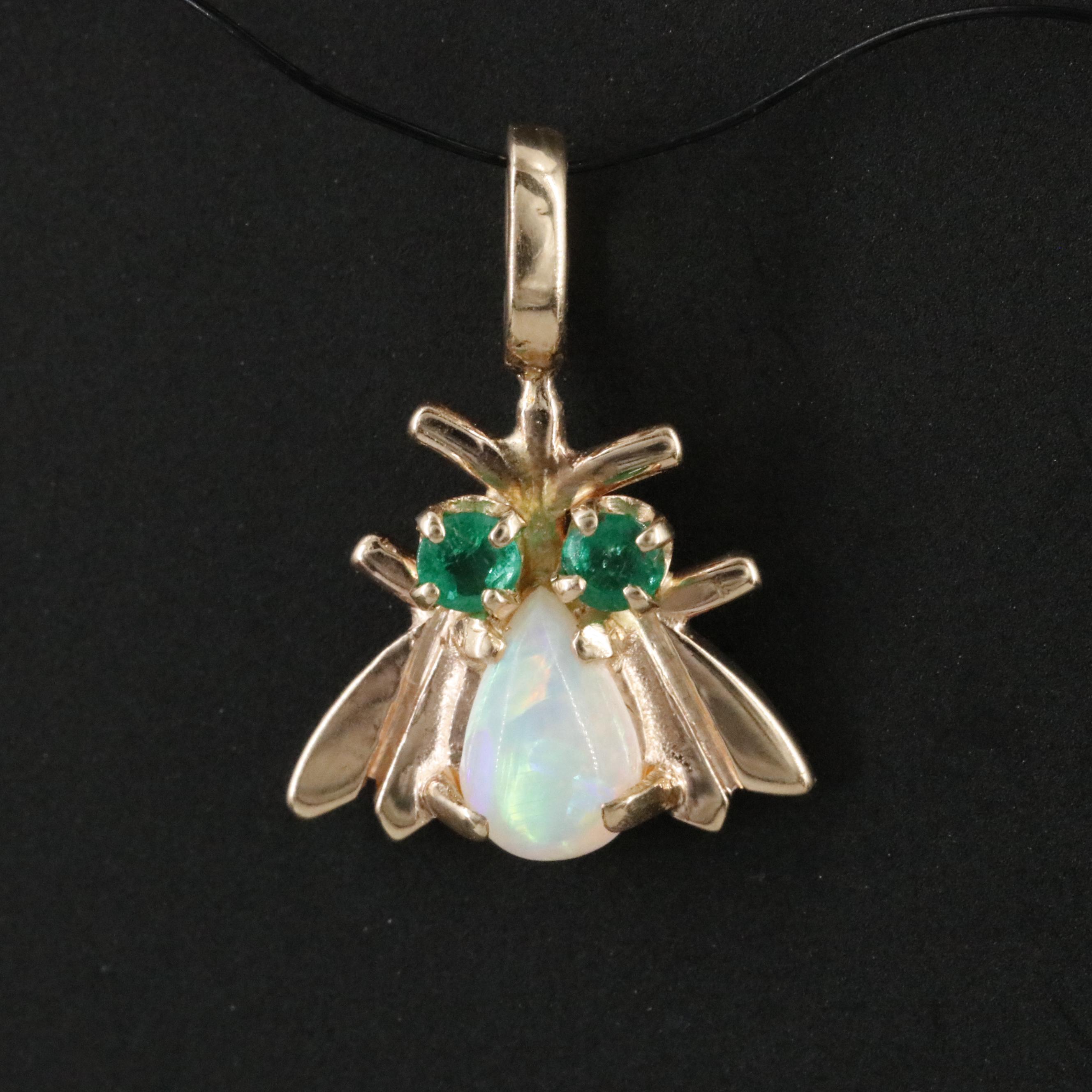 14K Opal and Emerald Fly Pendant