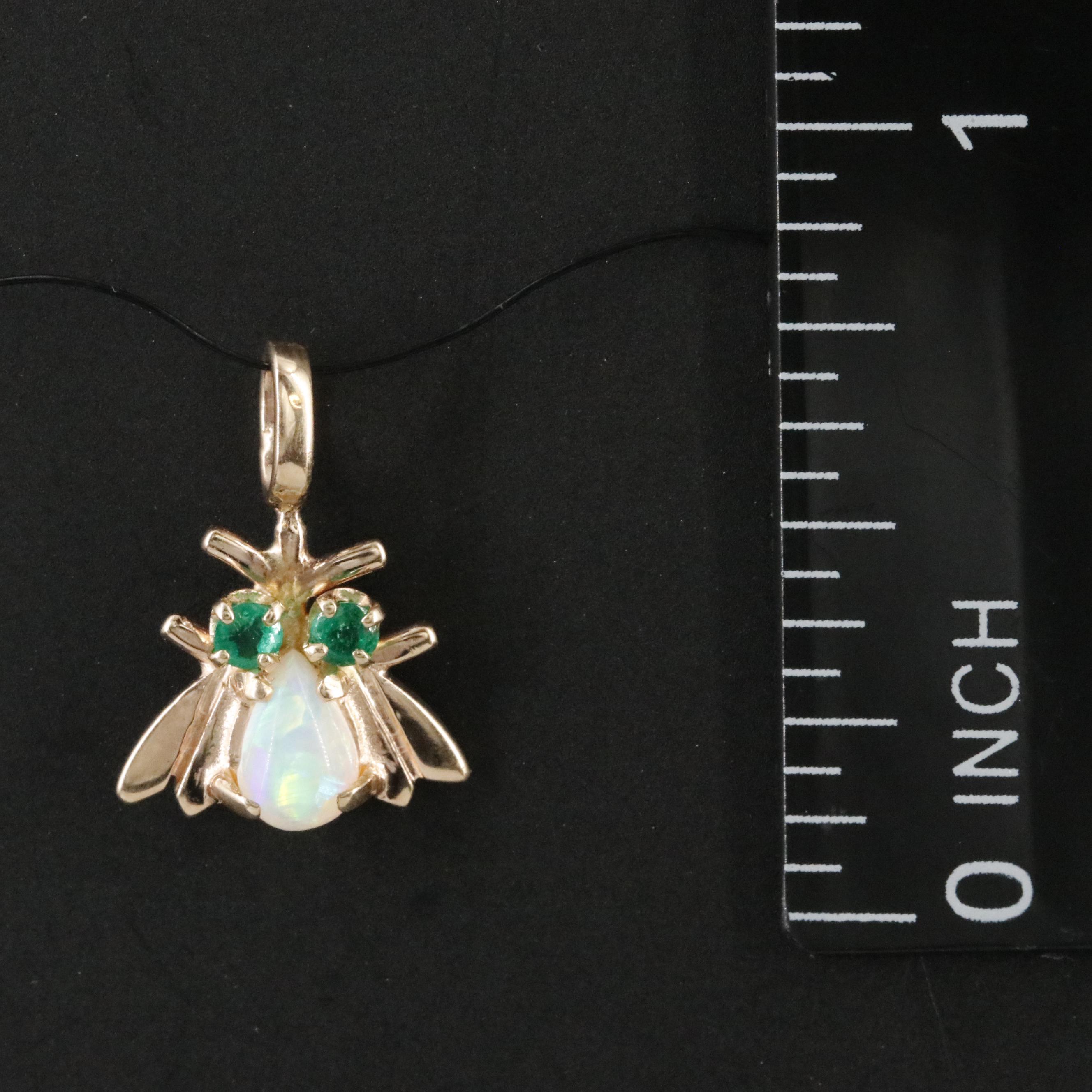 14K Opal and Emerald Fly Pendant