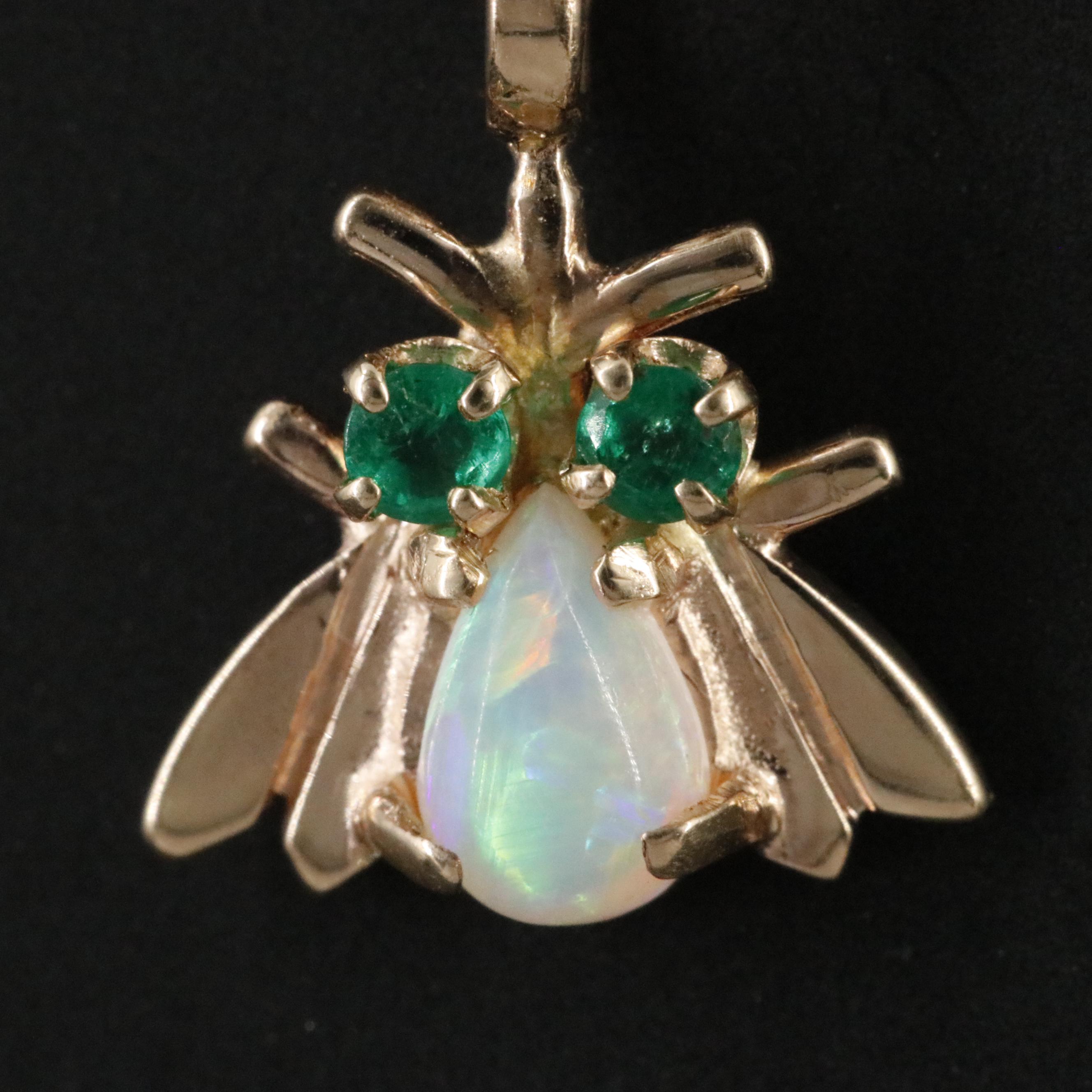 14K Opal and Emerald Fly Pendant