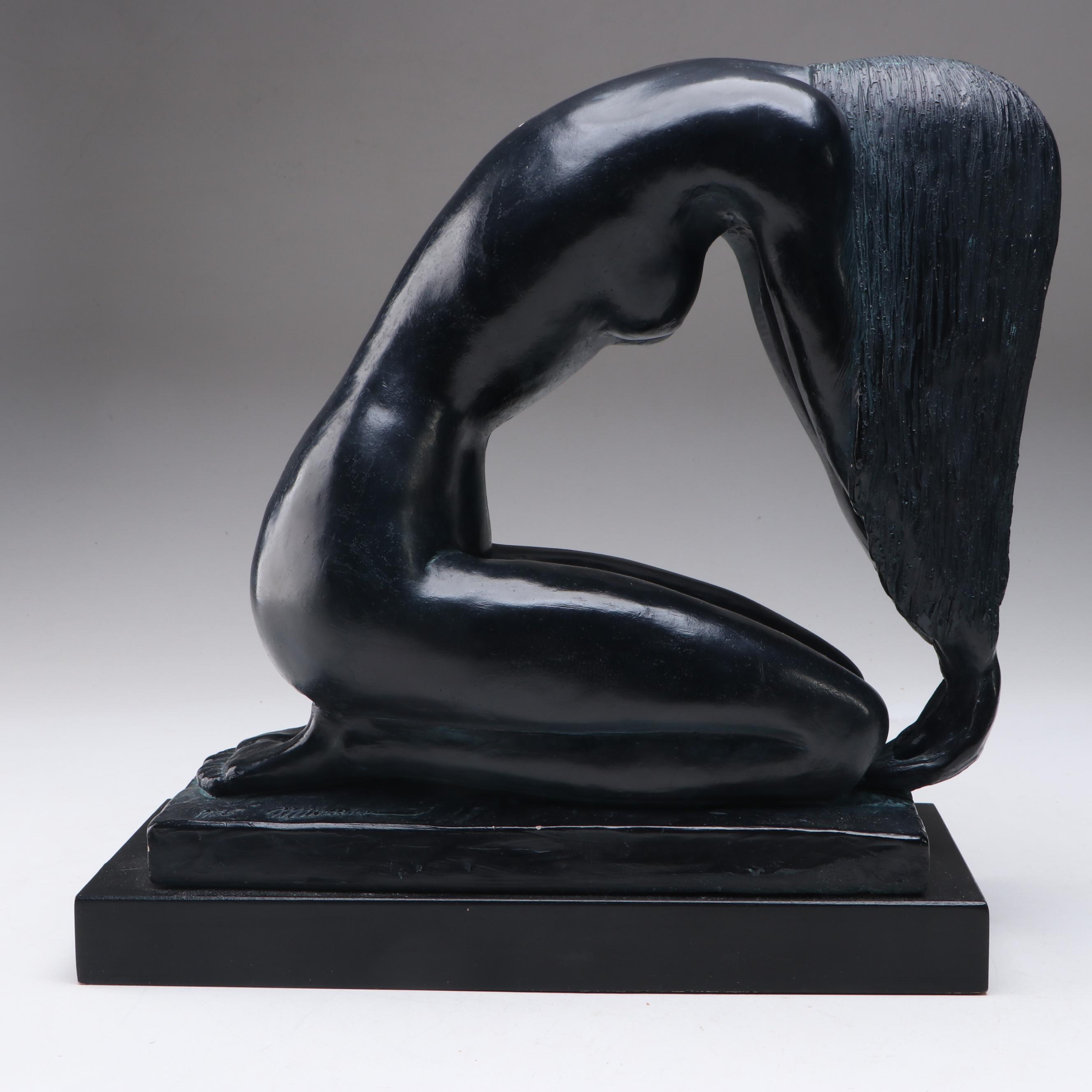 Patinated Cast Sculpture of Kneeling Woman After Mort Malkin, 1985