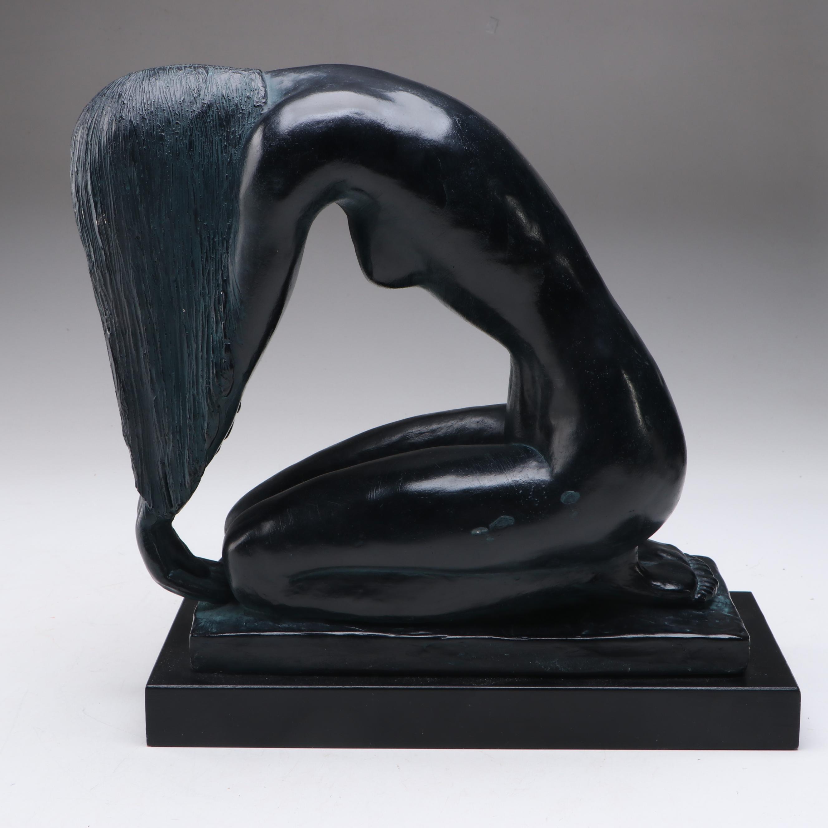Patinated Cast Sculpture of Kneeling Woman After Mort Malkin, 1985