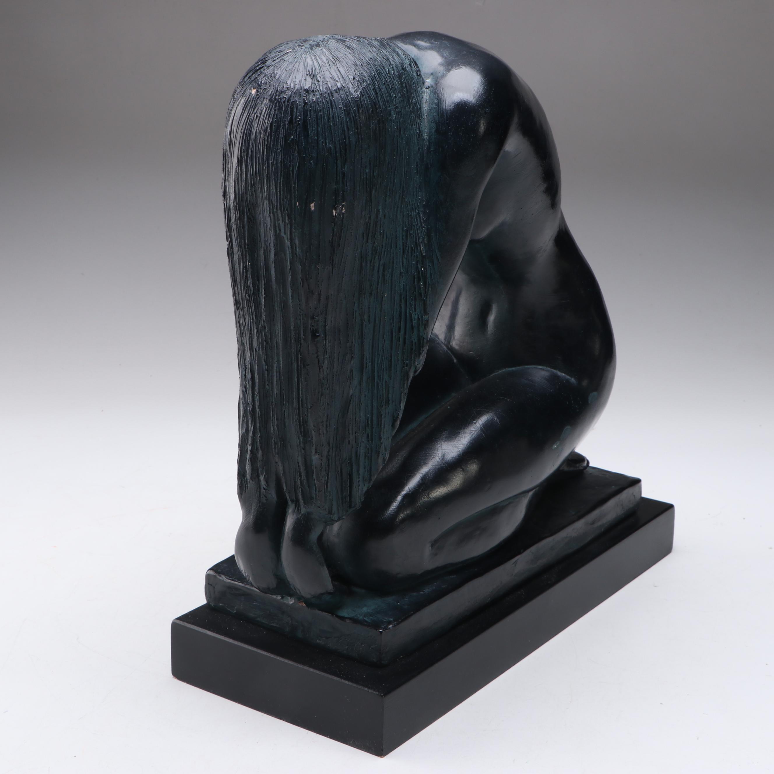Patinated Cast Sculpture of Kneeling Woman After Mort Malkin, 1985