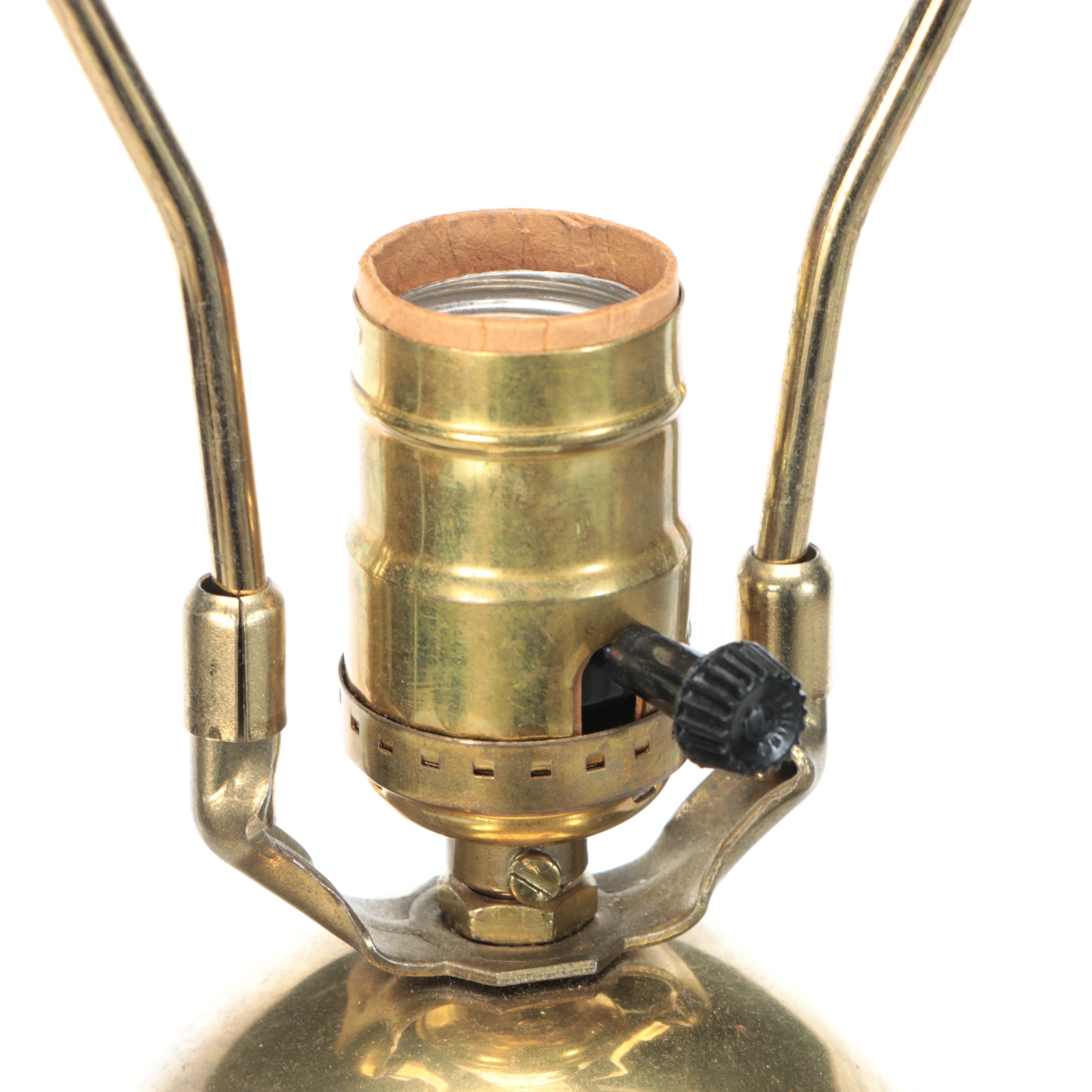 Brass Faux Bamboo Table Lamp with Black Paper Shade, Mid to Late 20th Century