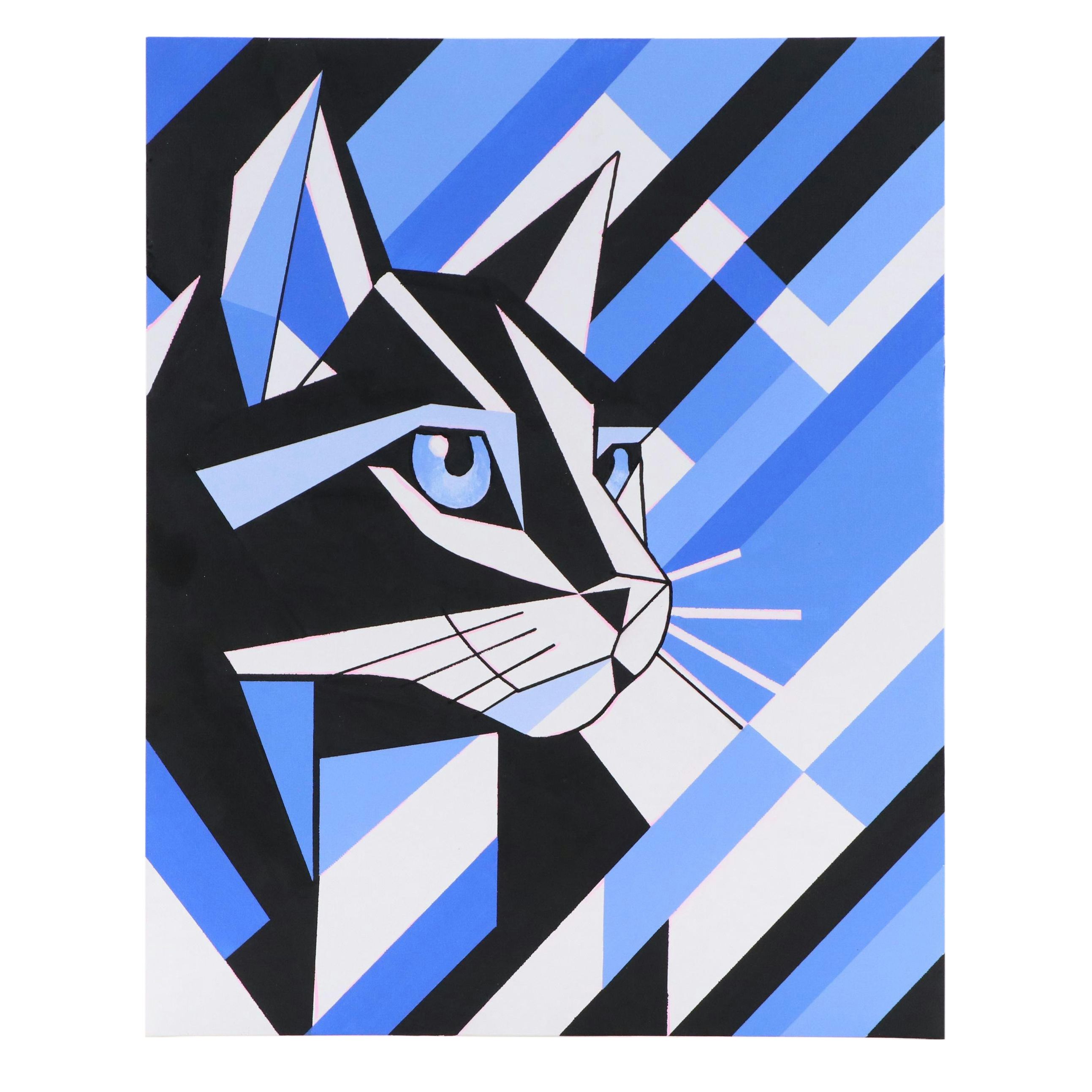 deSanto Acrylic Painting of Cat "Fractaline," 2025