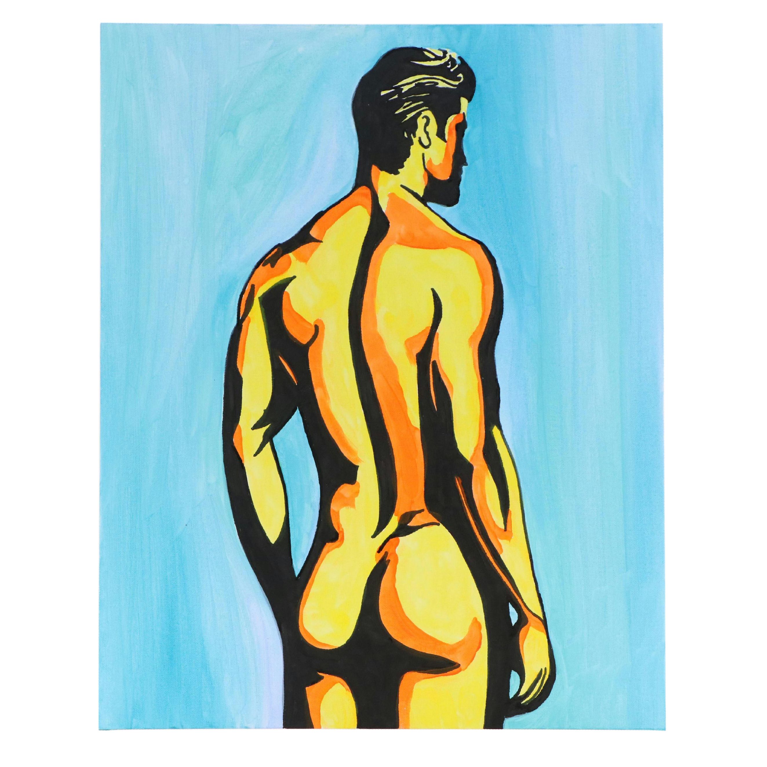 deSanto Stylized Nude Figure Acrylic Painting "Helios," 2025