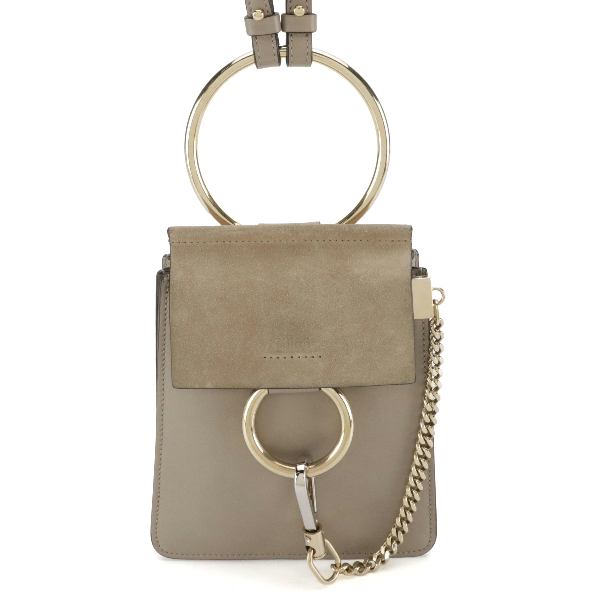 Chloé Mini Faye Bracelet Crossbody Bag in Taupe Grey Calfskin Leather and Suede