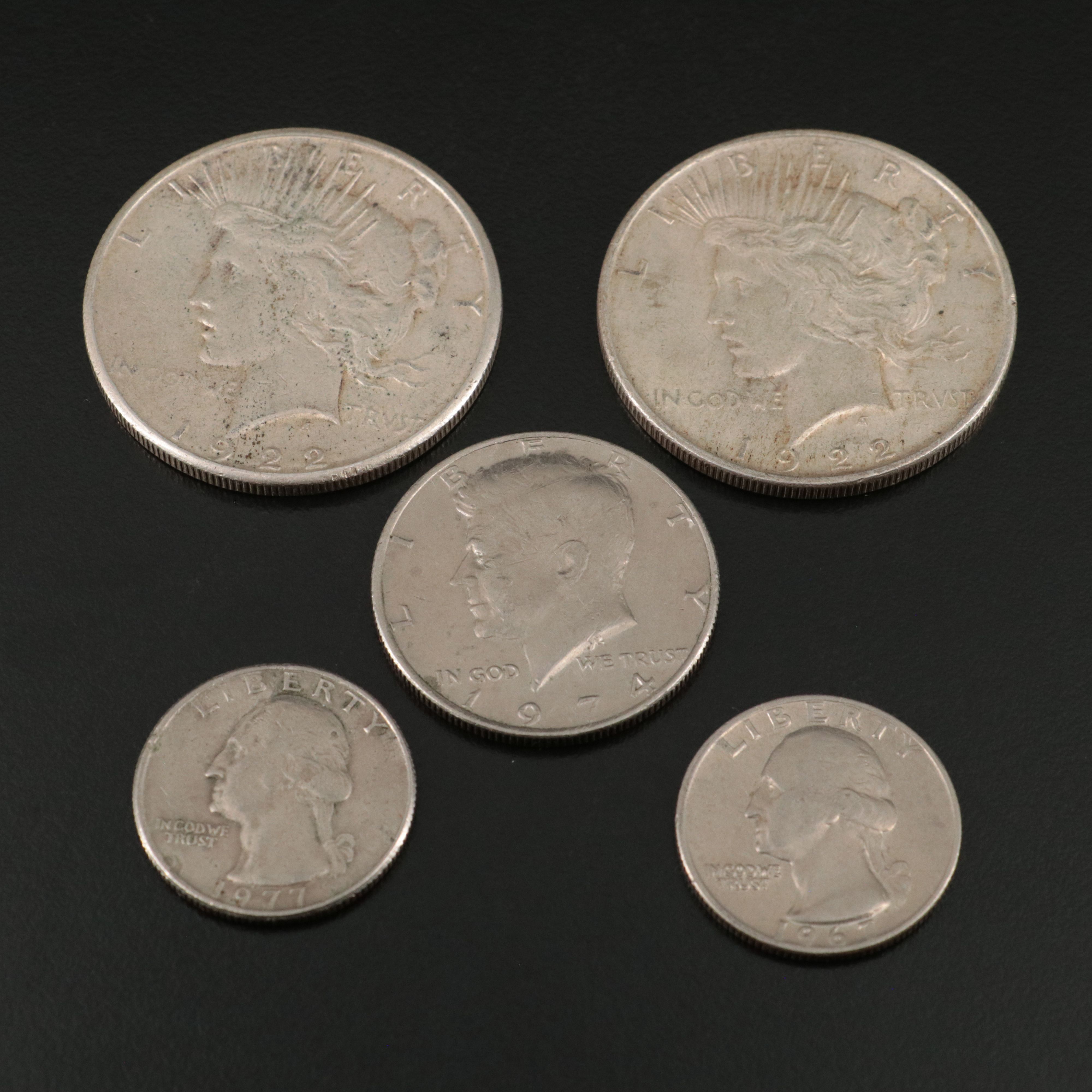 Collection of U.S. Silver Quarters, Half Dollars, Dollars and More