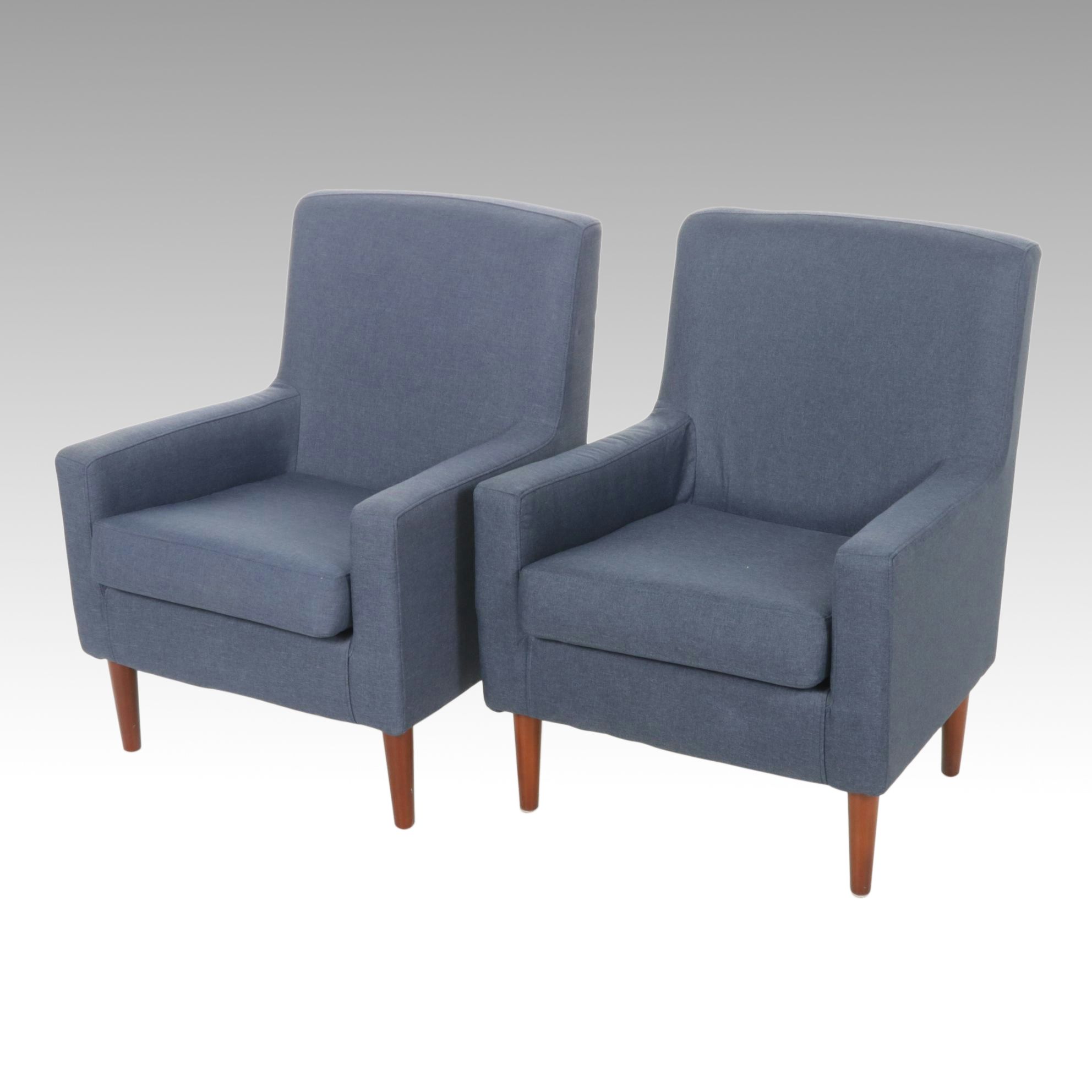 World Market "Perry" Straight Arm Upholstered Armchairs in Navy