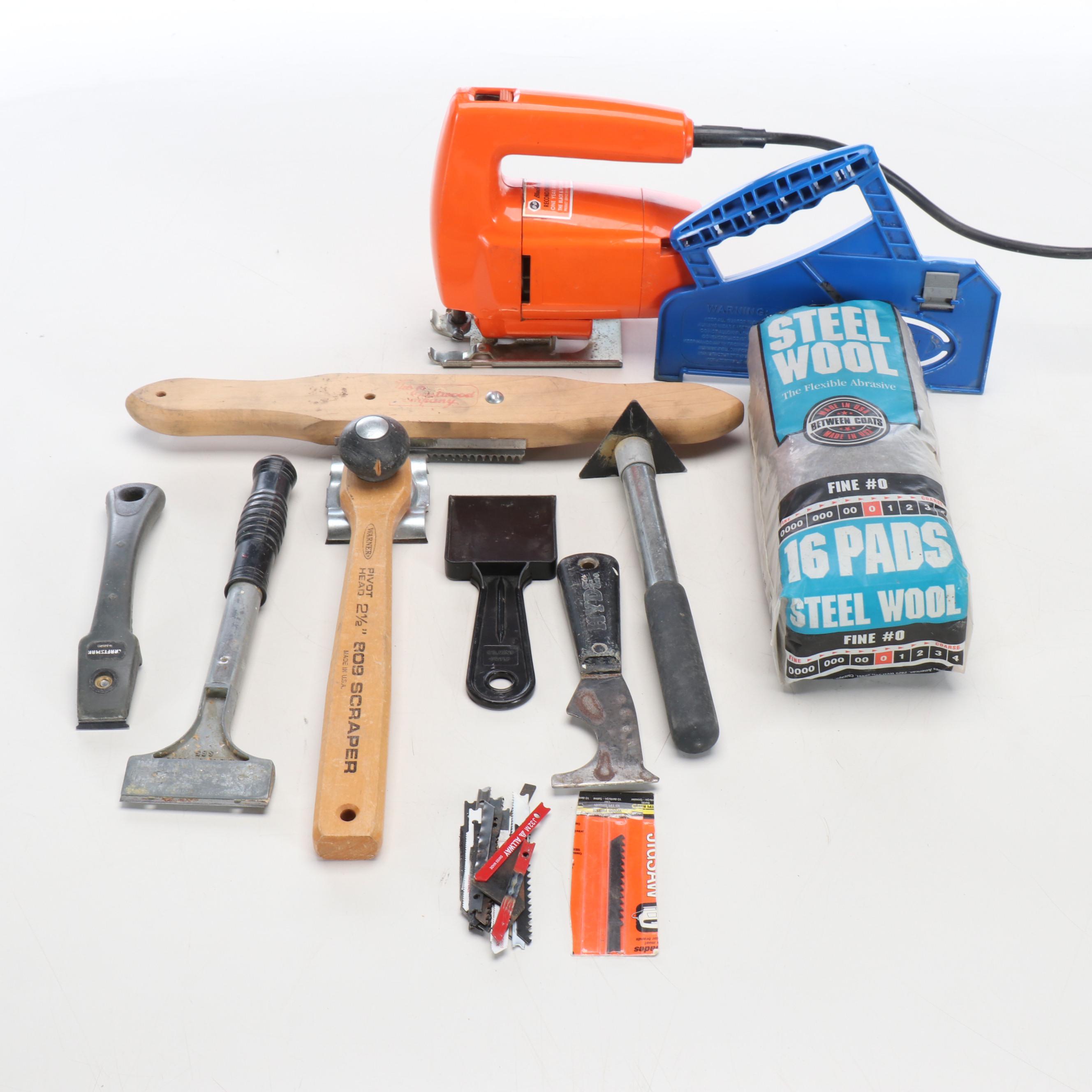 Black & Decker Vintage Jig Saw with Steel Wool Pads and More Tools