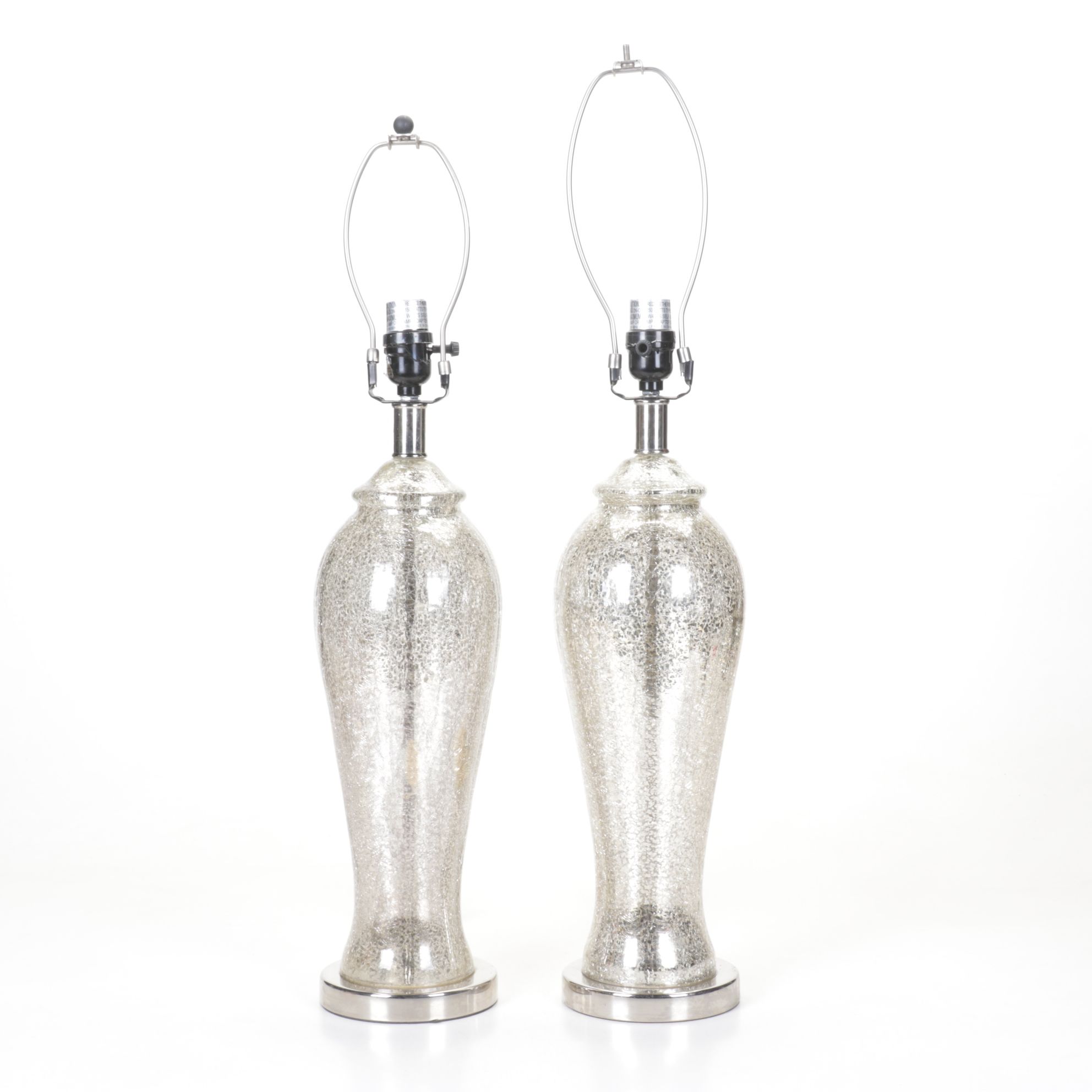 Crackle Mercury Glass Pair of Table Lamps