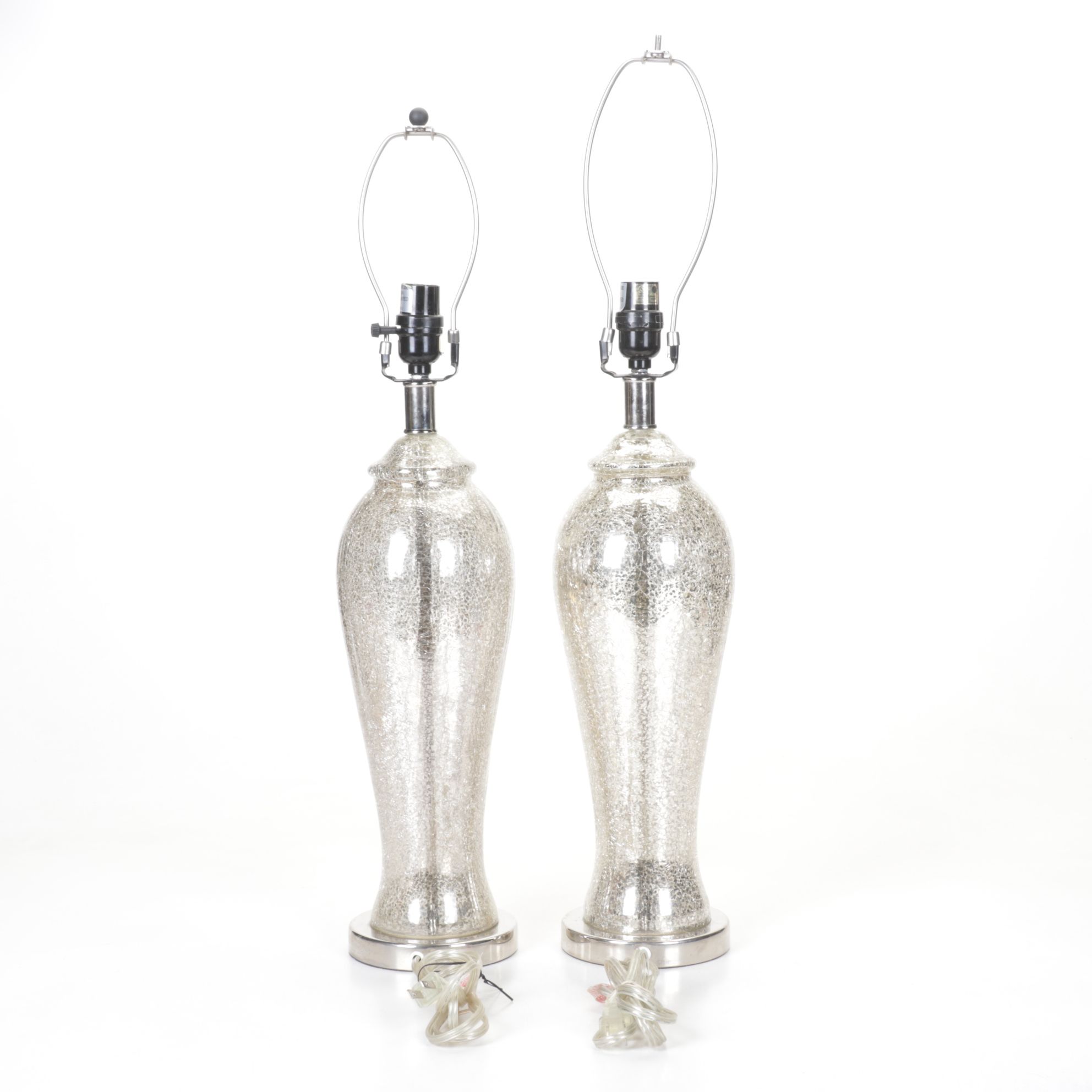 Crackle Mercury Glass Pair of Table Lamps