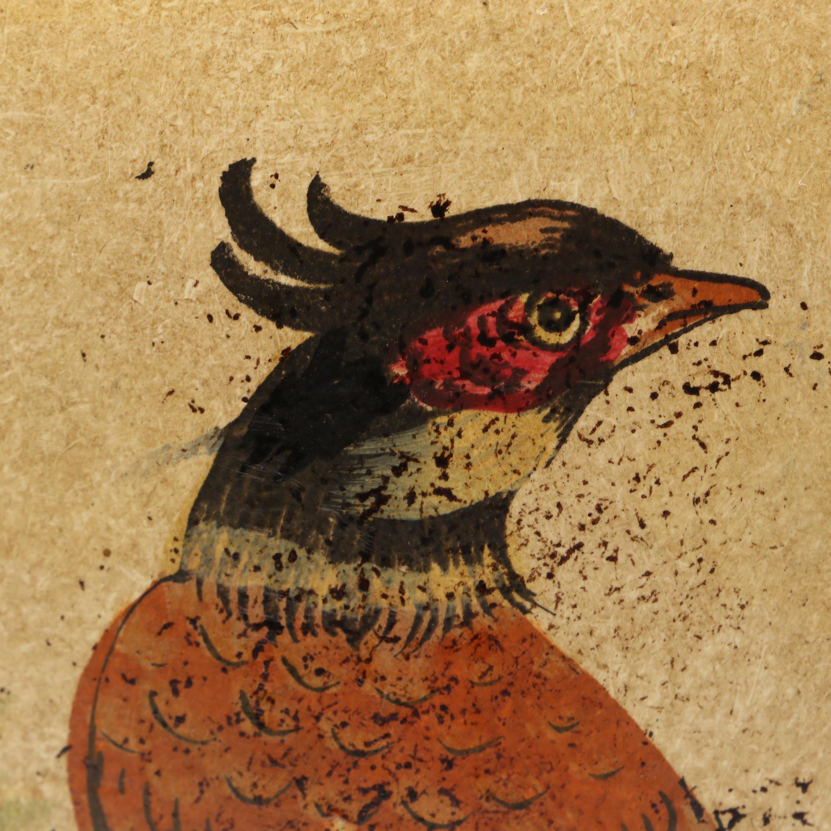 Faux Bois Painted Ceramic Vase with Pheasant Cameo