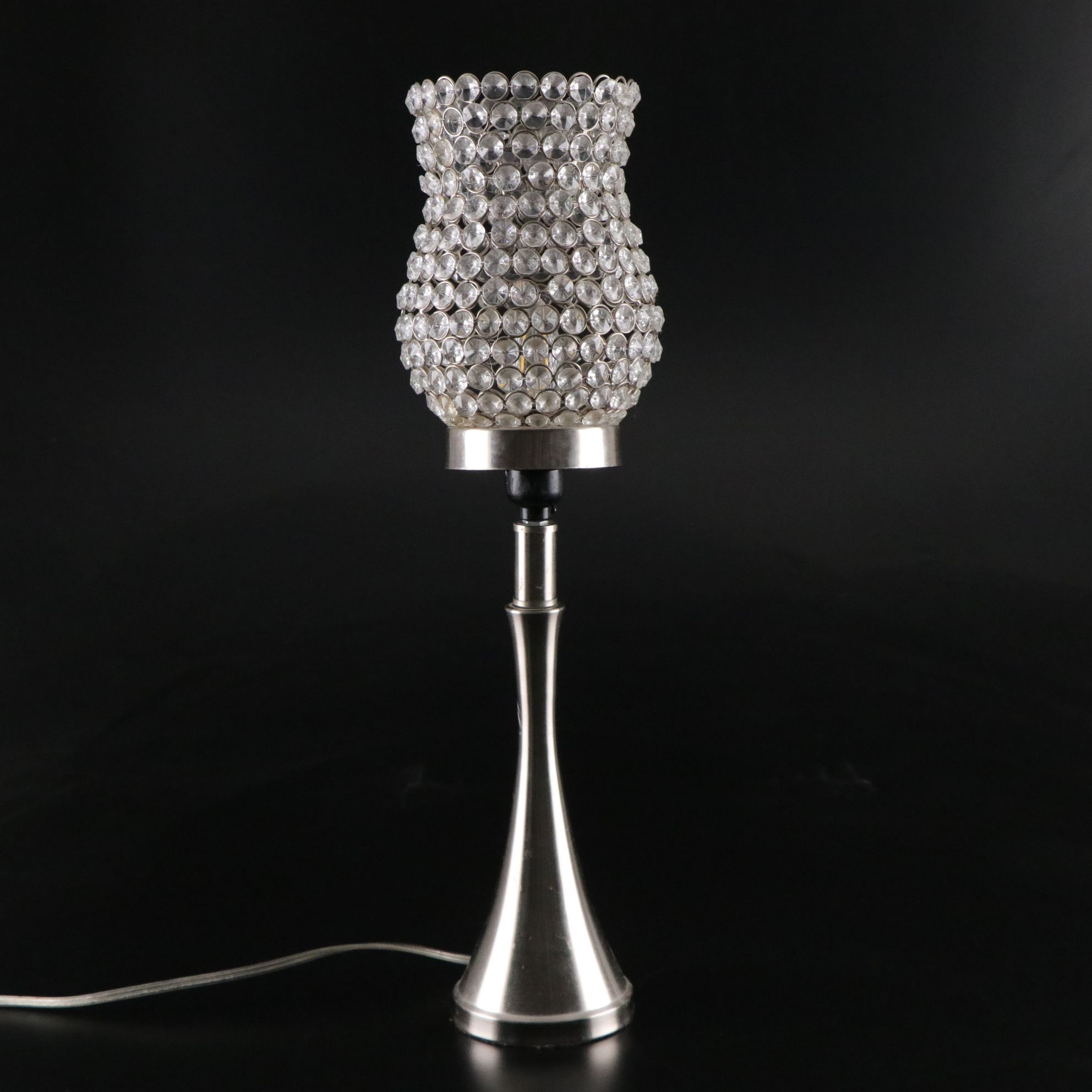 Crystal Beaded Tulip Shade on Aluminum Table Lamp