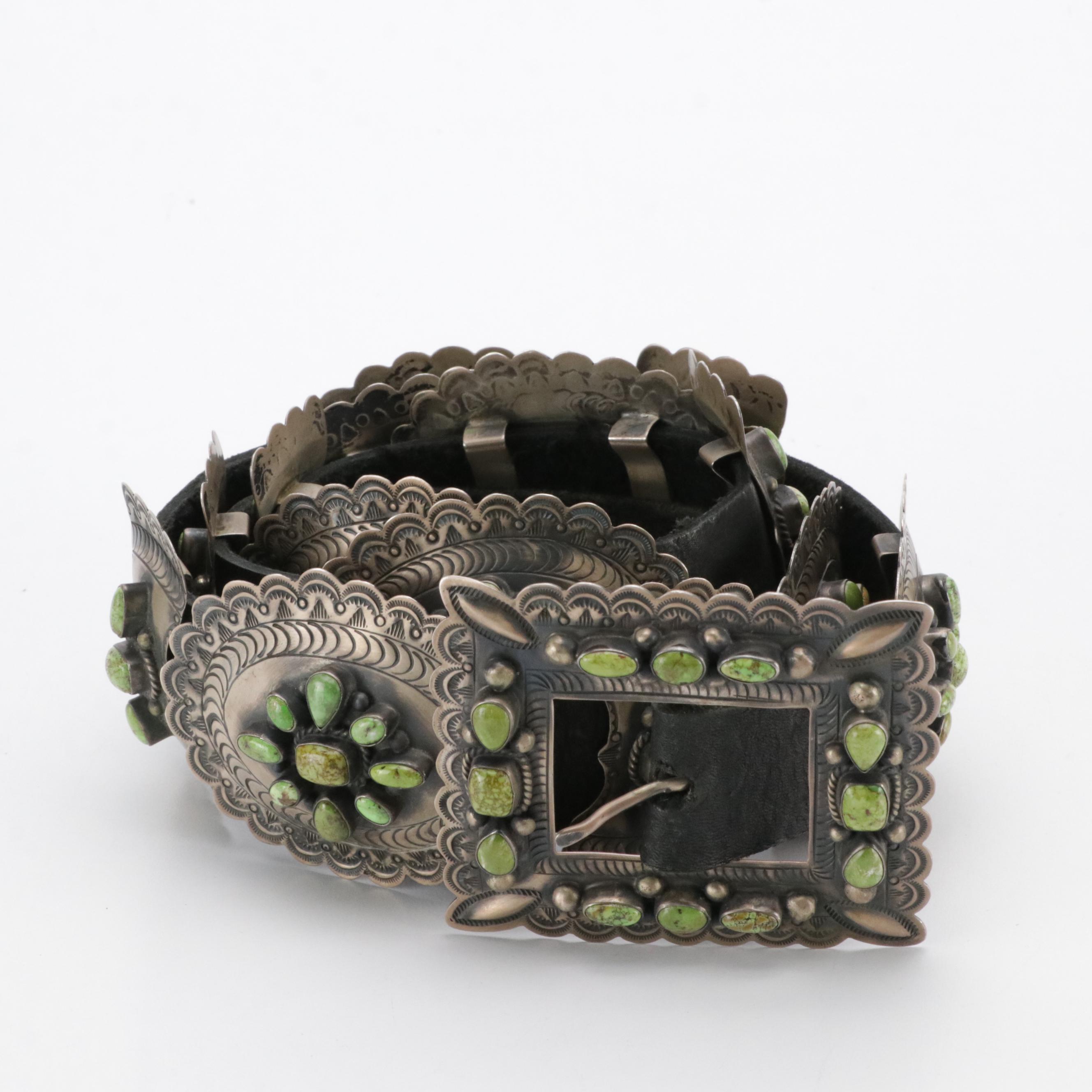 Navajo Sterling Green Turquoise Concho Belt