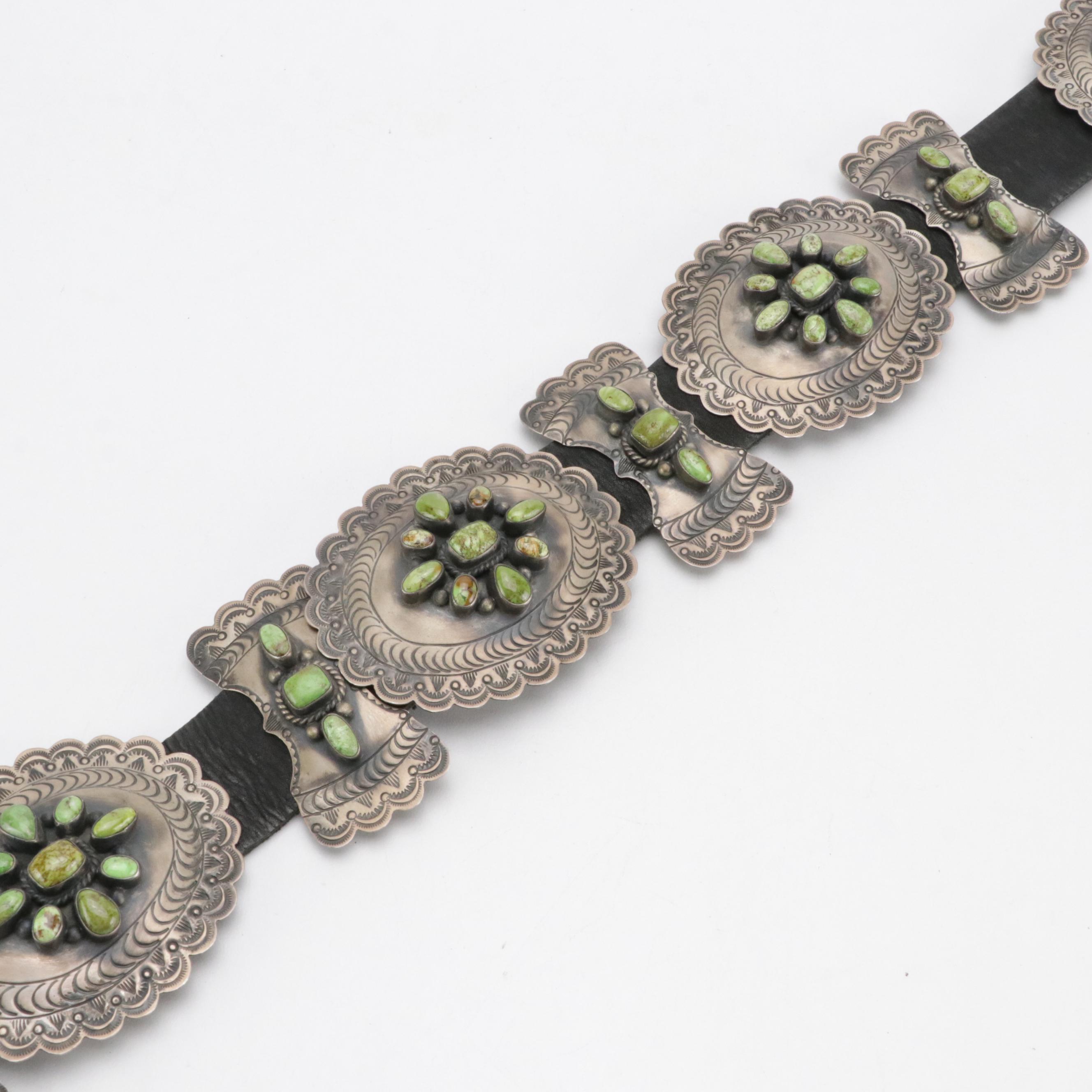 Navajo Sterling Green Turquoise Concho Belt