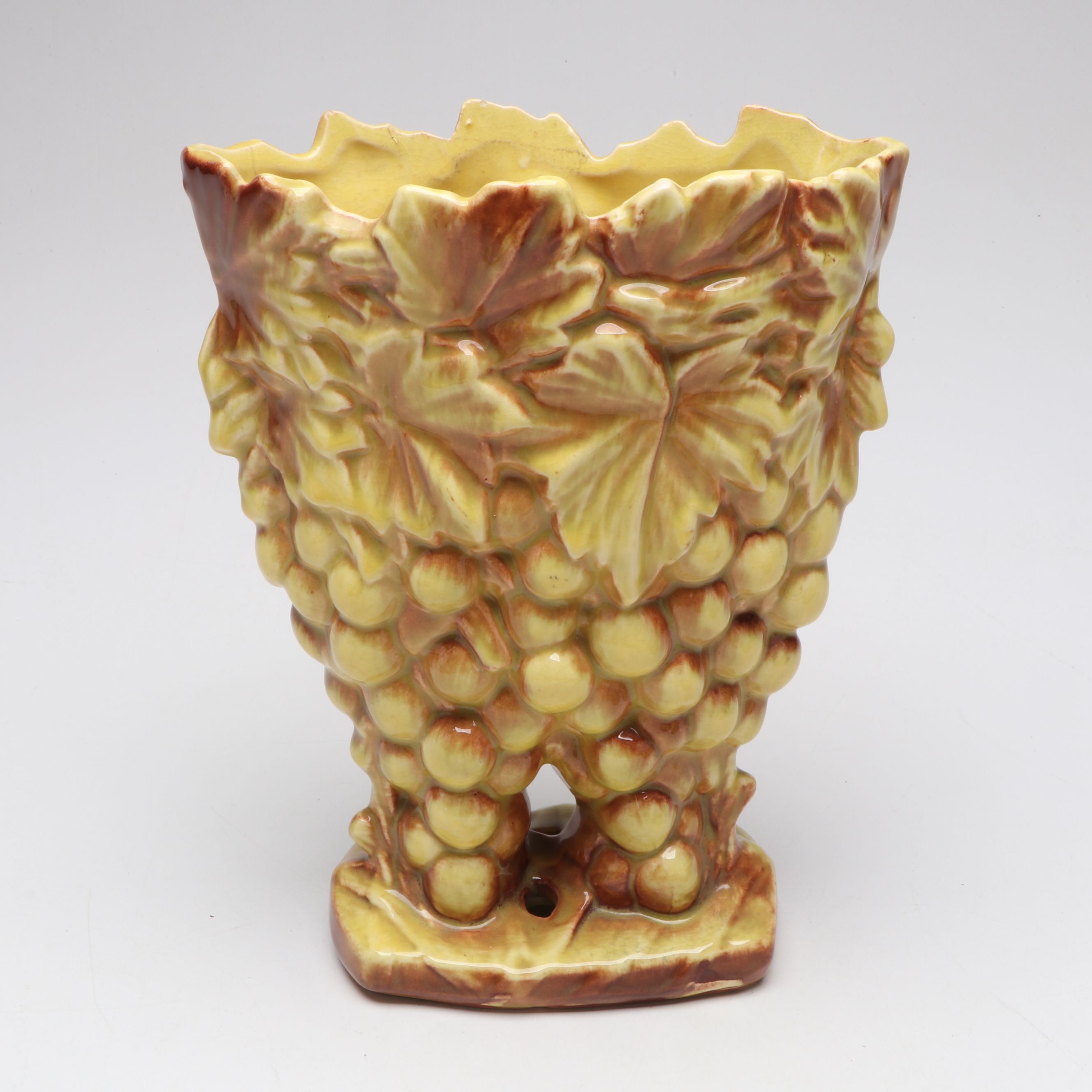 McCoy Pottery Yellow Grape Vase with Wall Pocket and Ceramic Figural Planters
