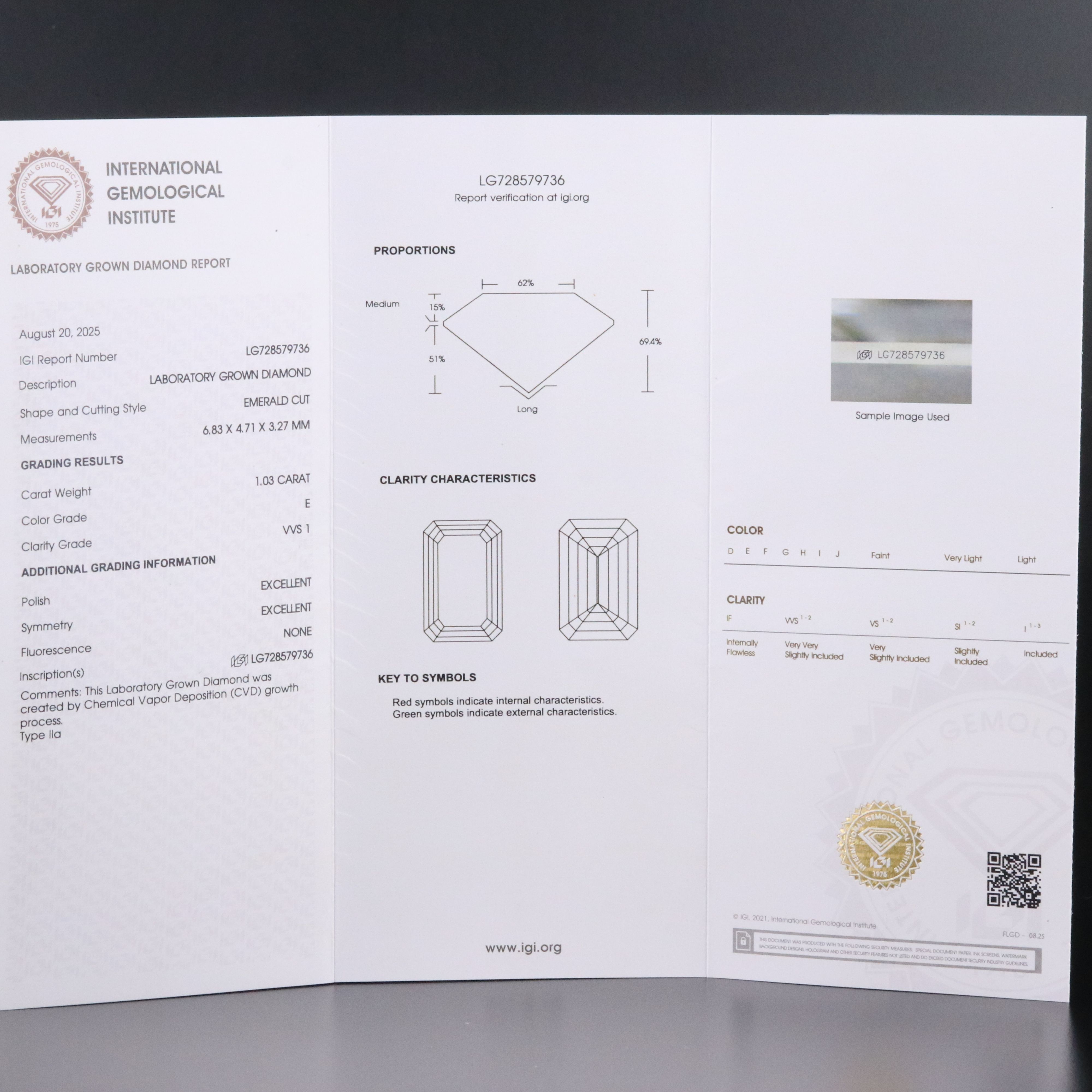 Loose 1.03 CT Lab Grown Diamond with IGI Report