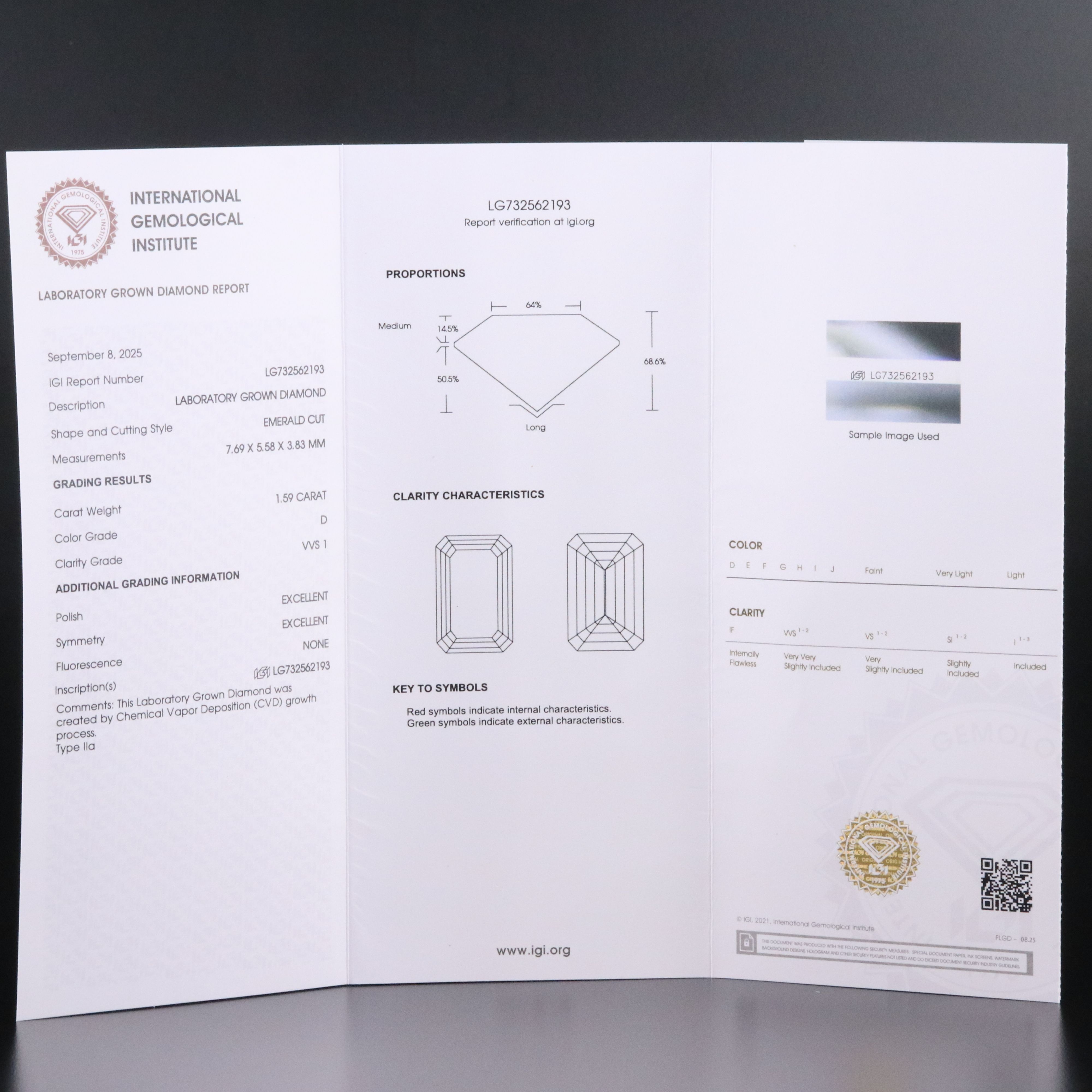 Loose 1.59 CT Lab Grown Diamond with IGI Report