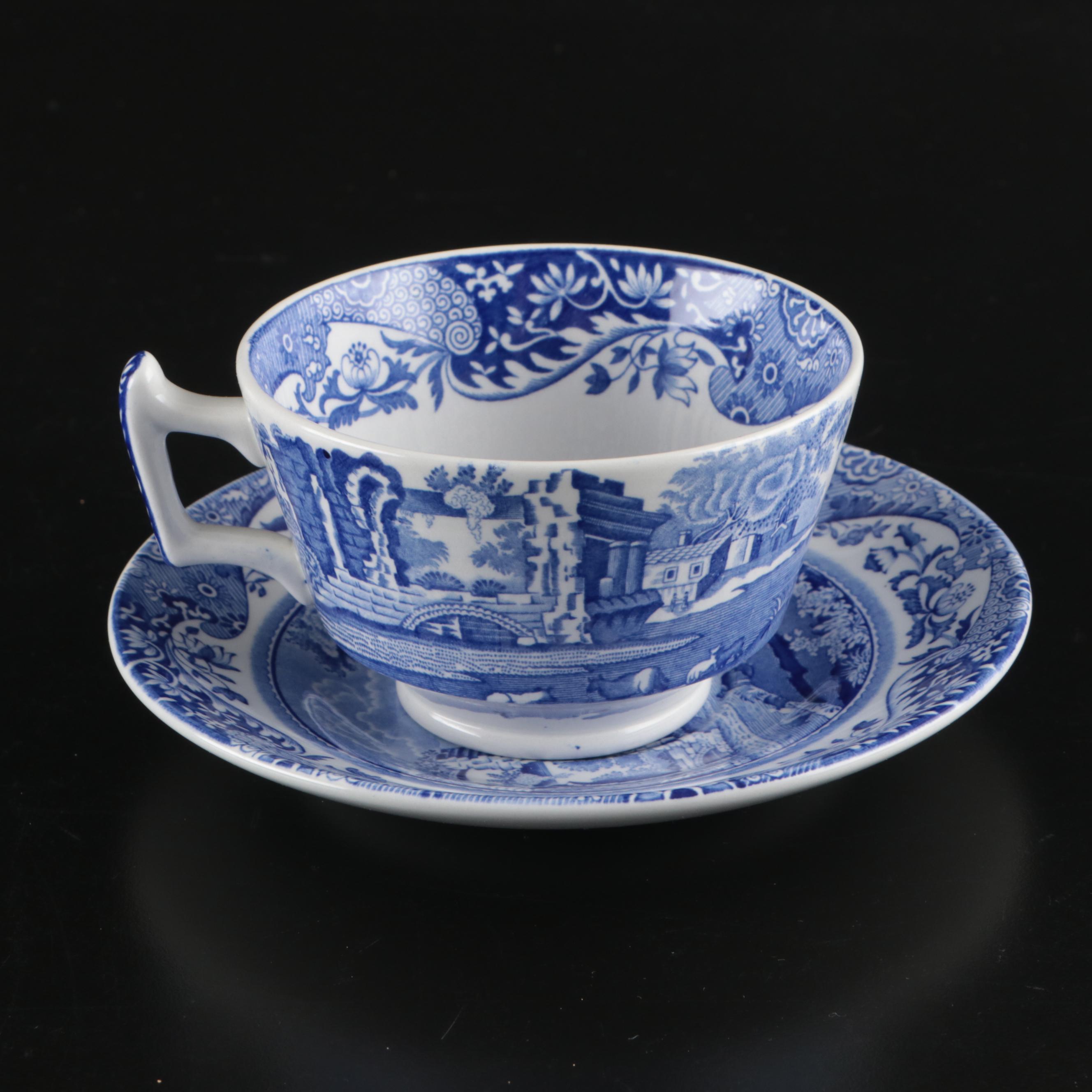 Spode "Blue Italian" Dinnerware and Serving Pieces with "Blue Room" Place Mats