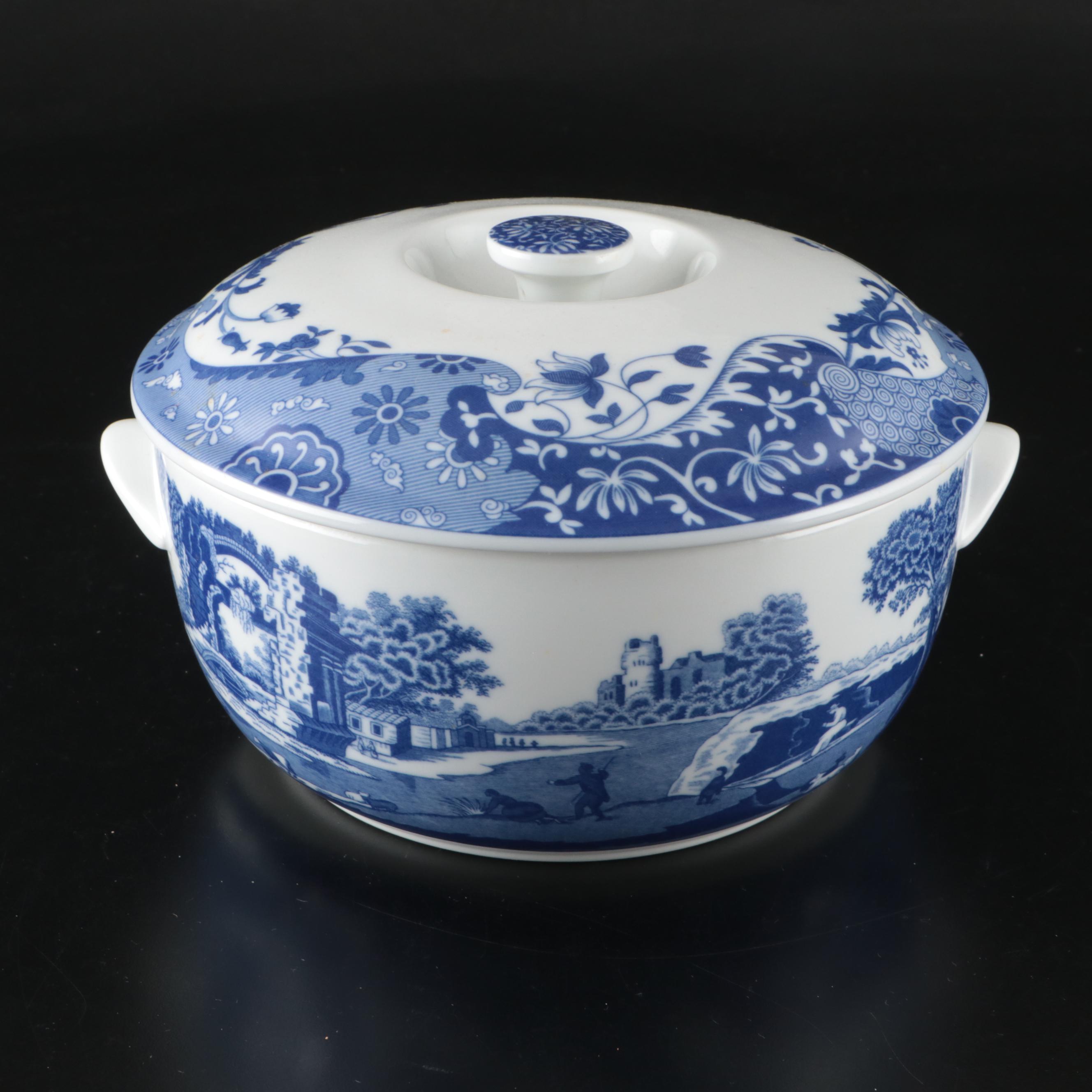 Spode "Blue Italian" Dinnerware and Serving Pieces with "Blue Room" Place Mats