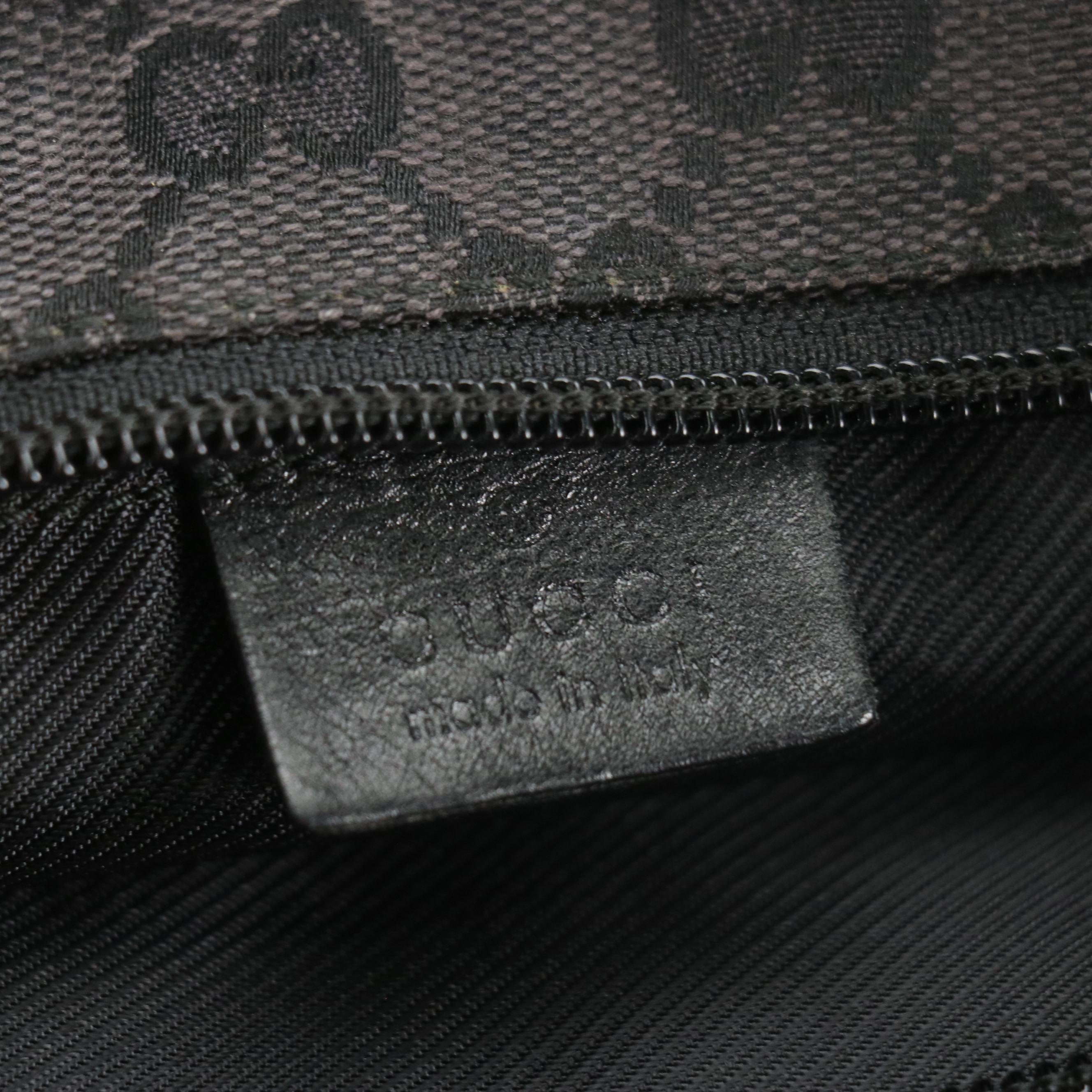 Gucci Front Pocket Shoulder Tote in Dark Grey GG Canvas and Black Leather Trim