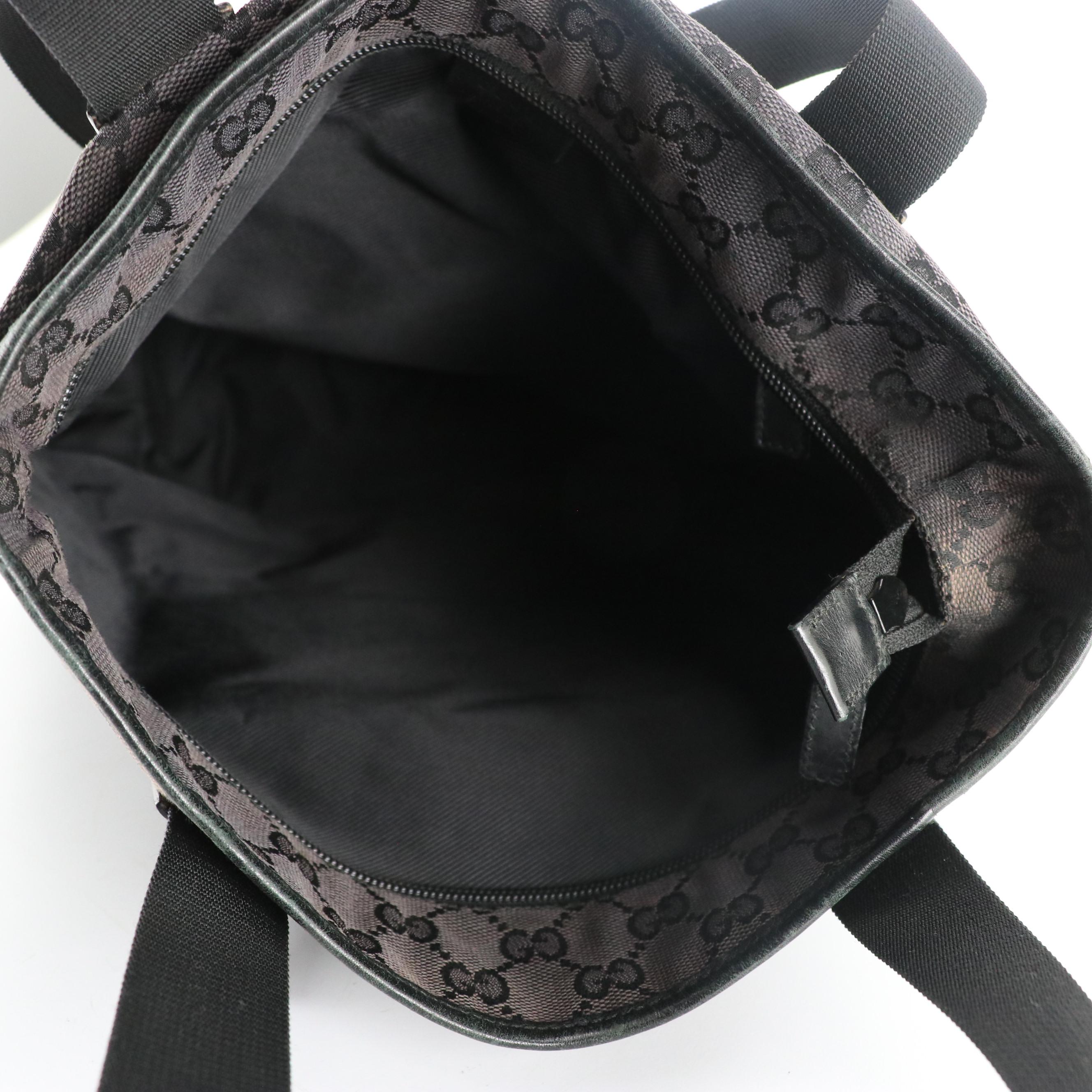 Gucci Front Pocket Shoulder Tote in Dark Grey GG Canvas and Black Leather Trim