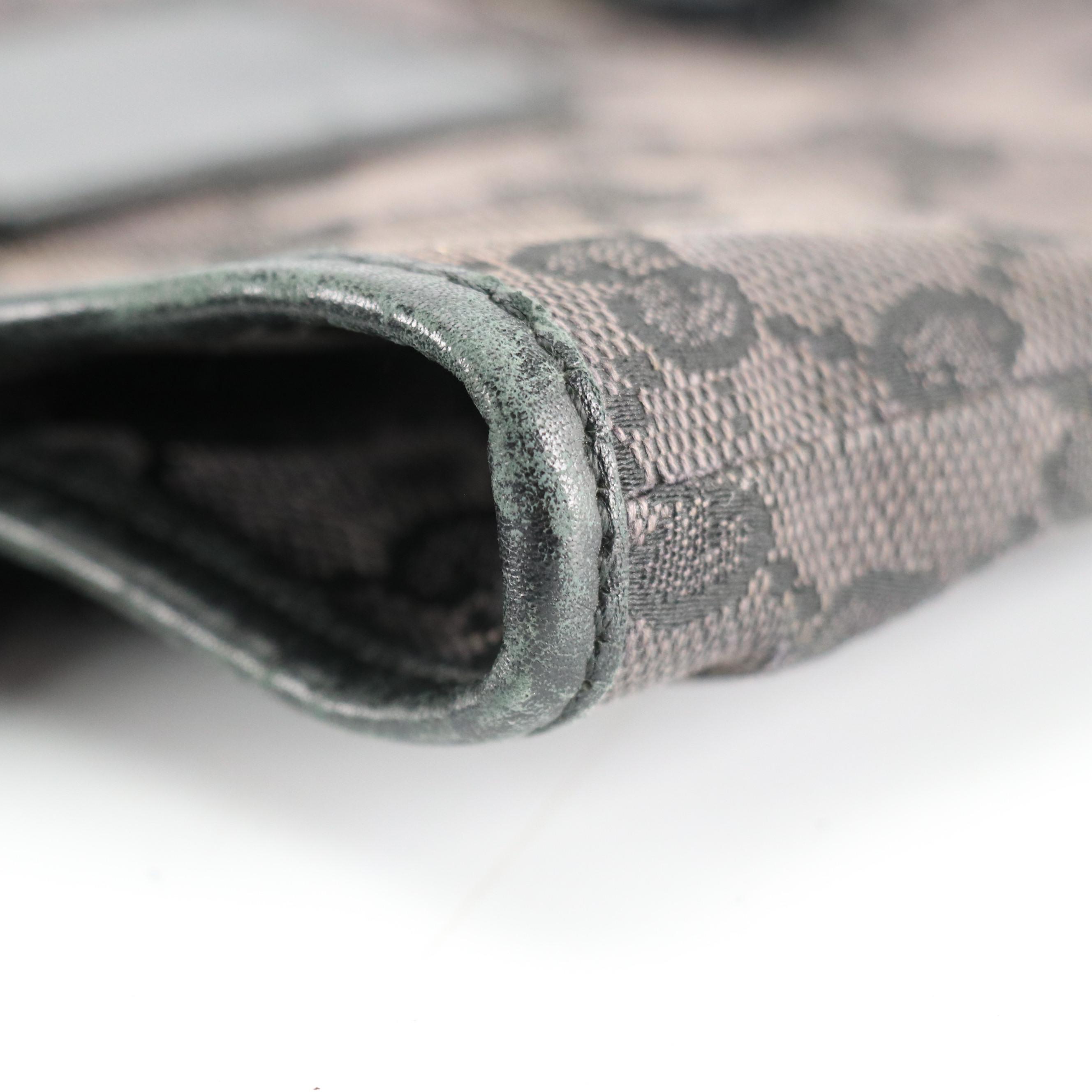 Gucci Front Pocket Shoulder Tote in Dark Grey GG Canvas and Black Leather Trim