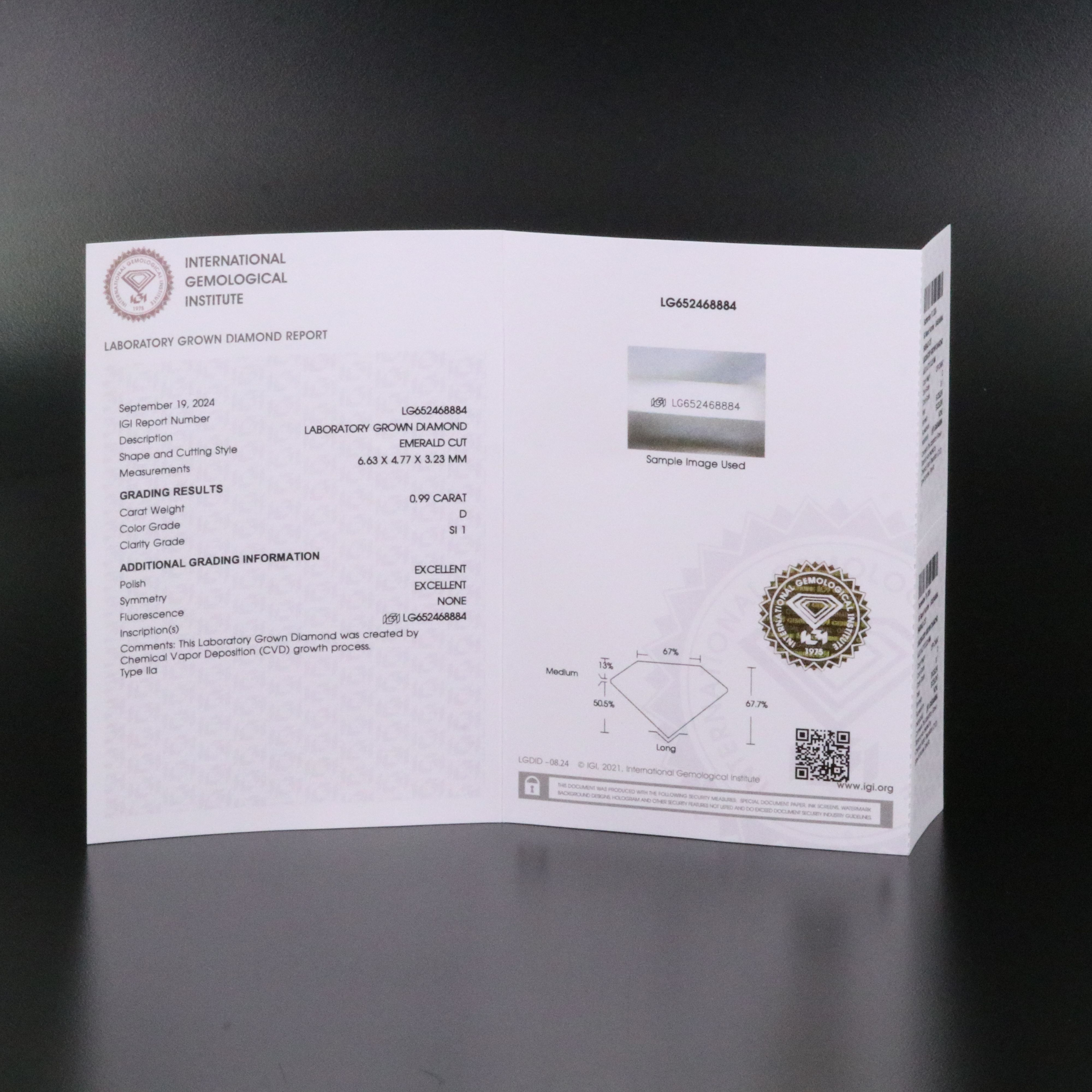 Loose 0.99 CT Lab Grown Diamond with IGI Report