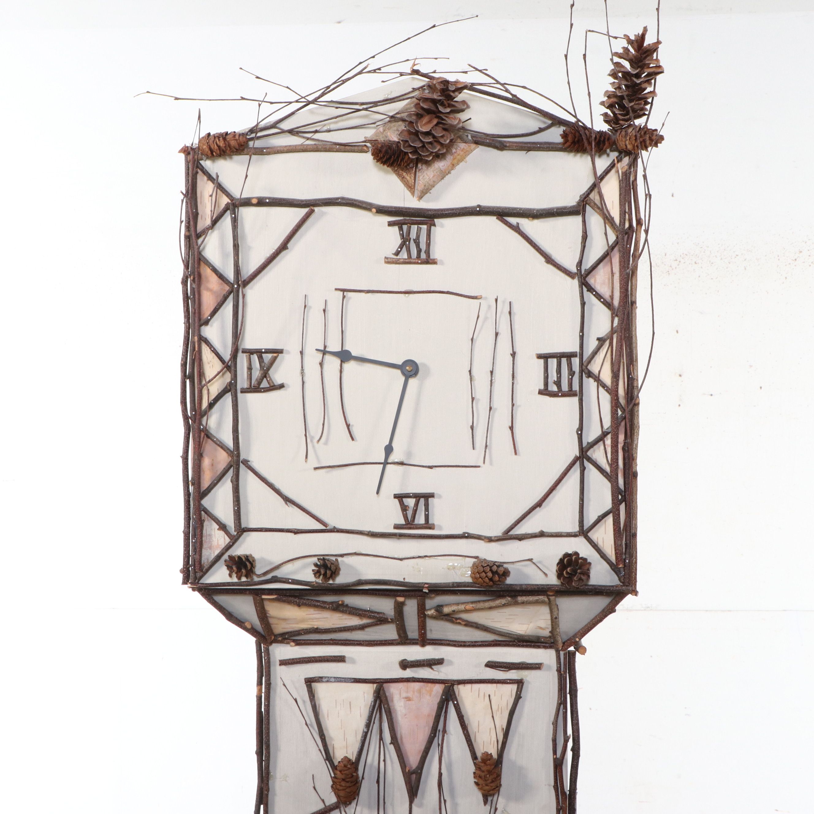 Adirondack Style Painted Grandfather Clock with Applied Twig Decoration