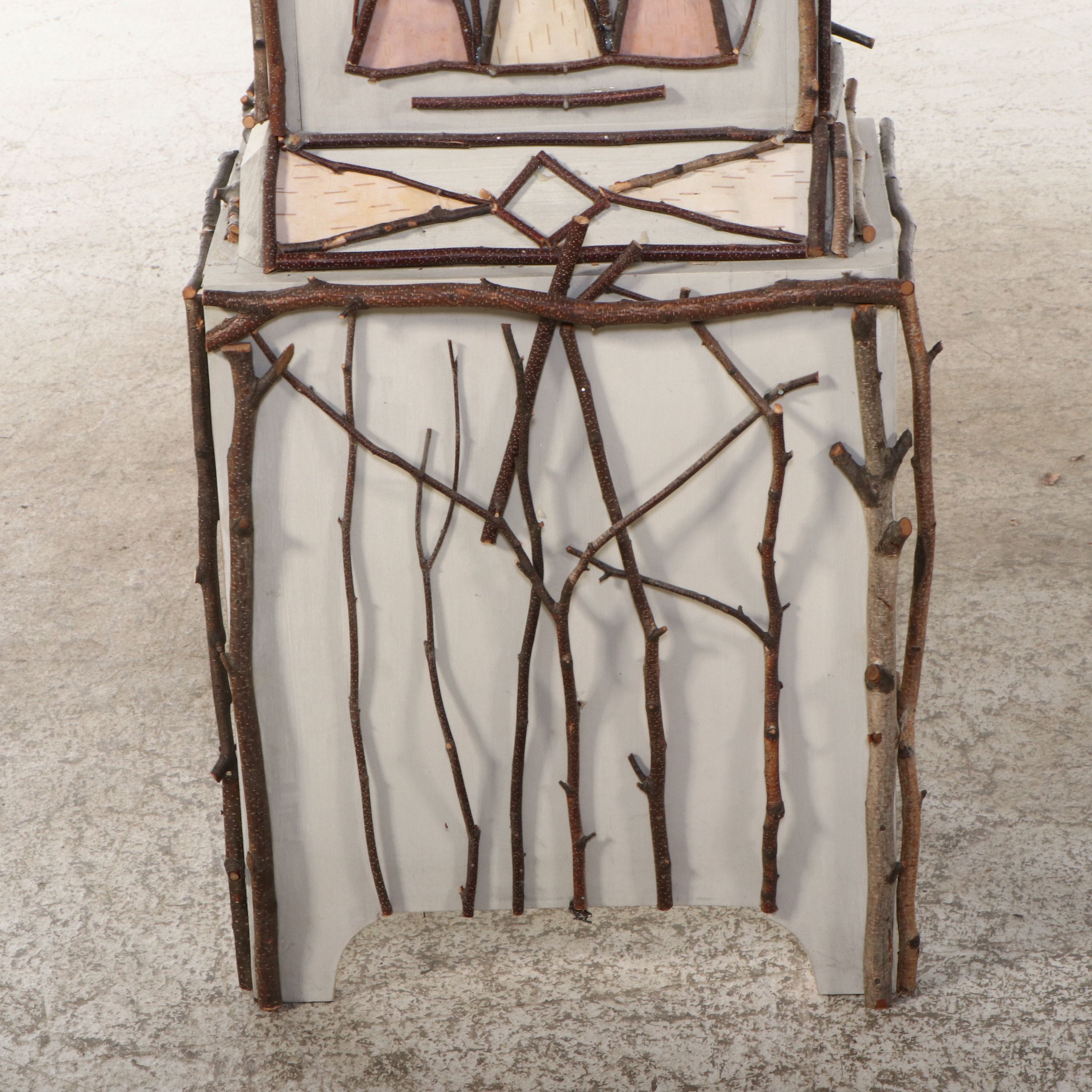 Adirondack Style Painted Grandfather Clock with Applied Twig Decoration