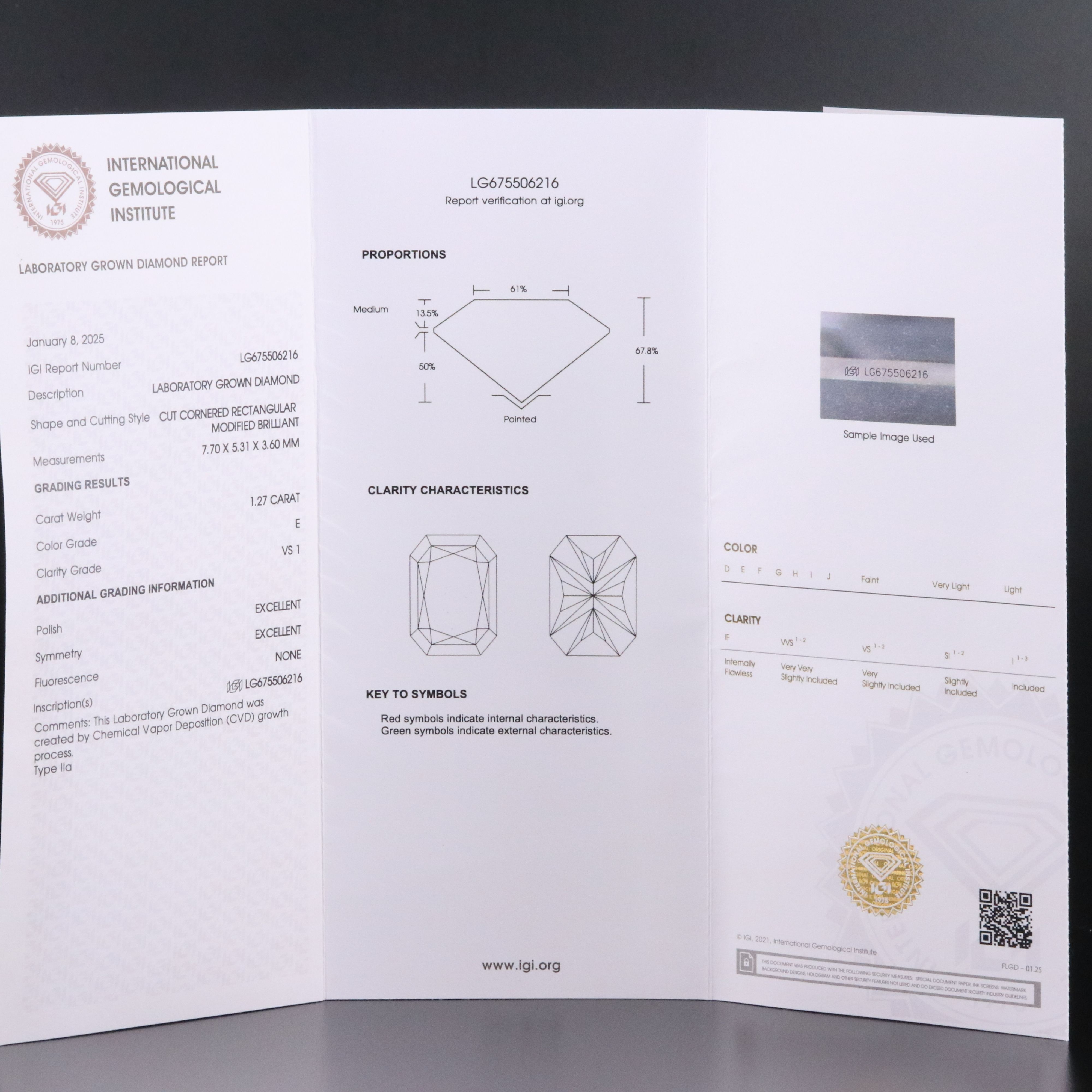 Loose 1.27 CT Lab Grown Diamond with IGI Report