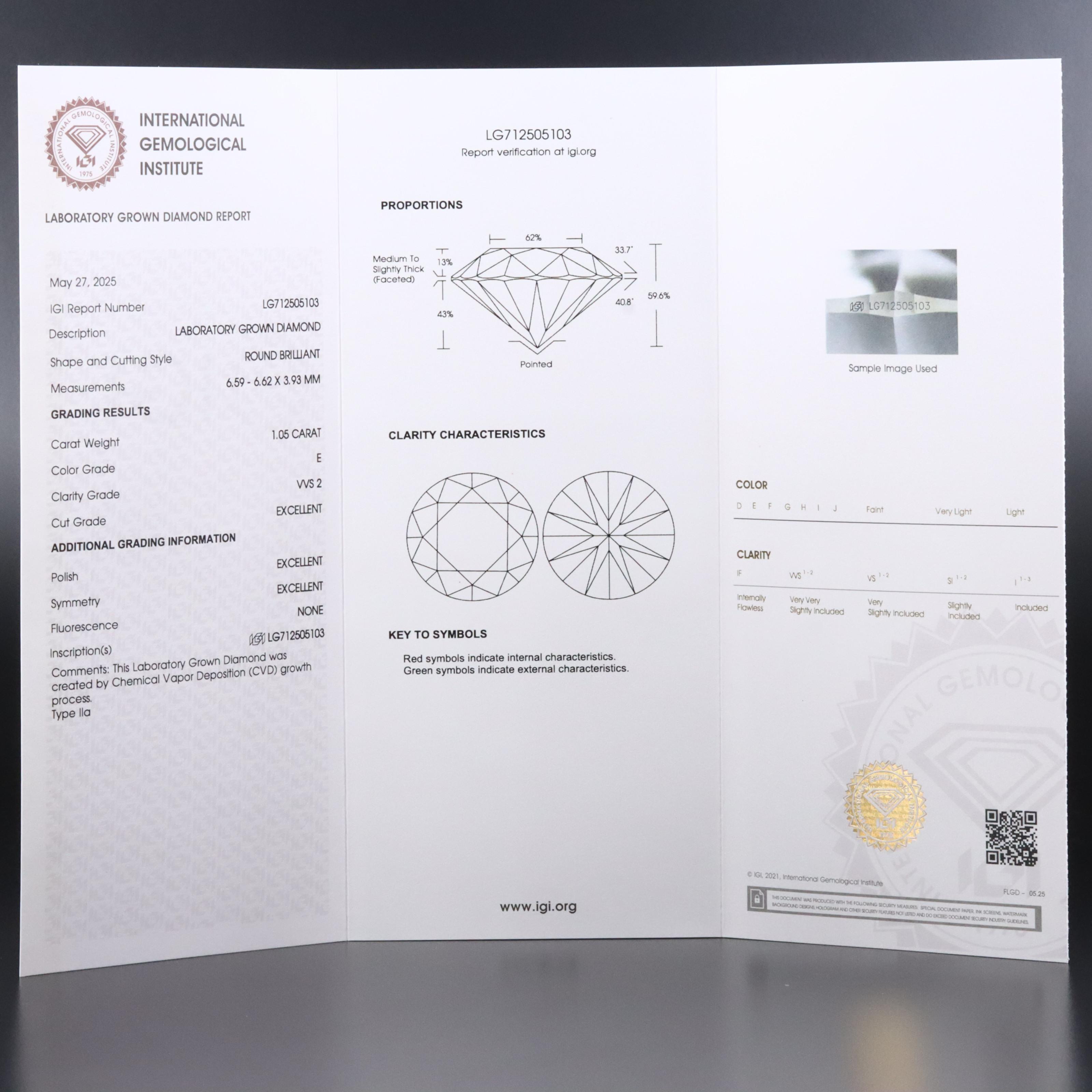 Loose 1.05 CT Lab Grown Diamond with IGI Report