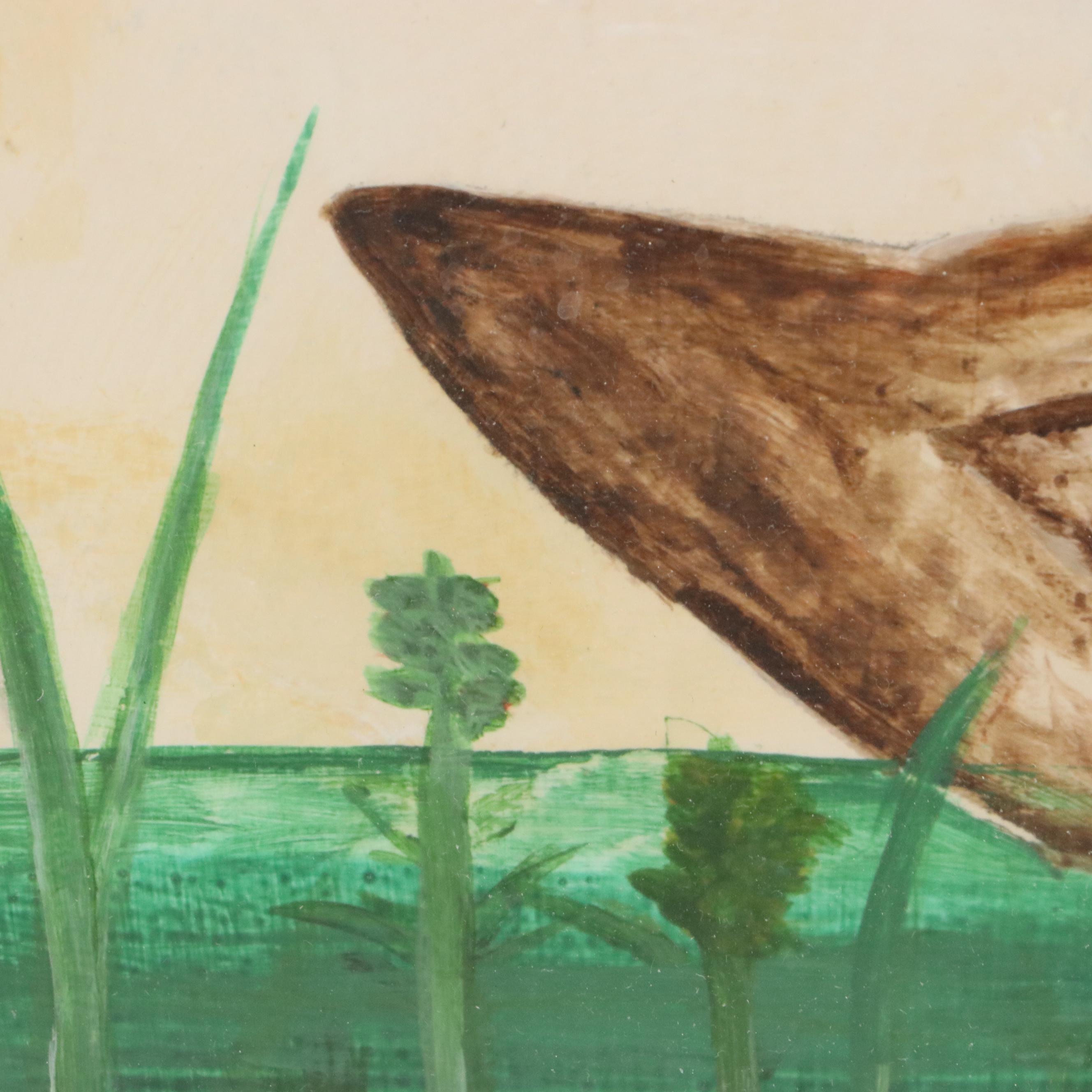 Landscape Acrylic Painting of Duck Swimming on Pond