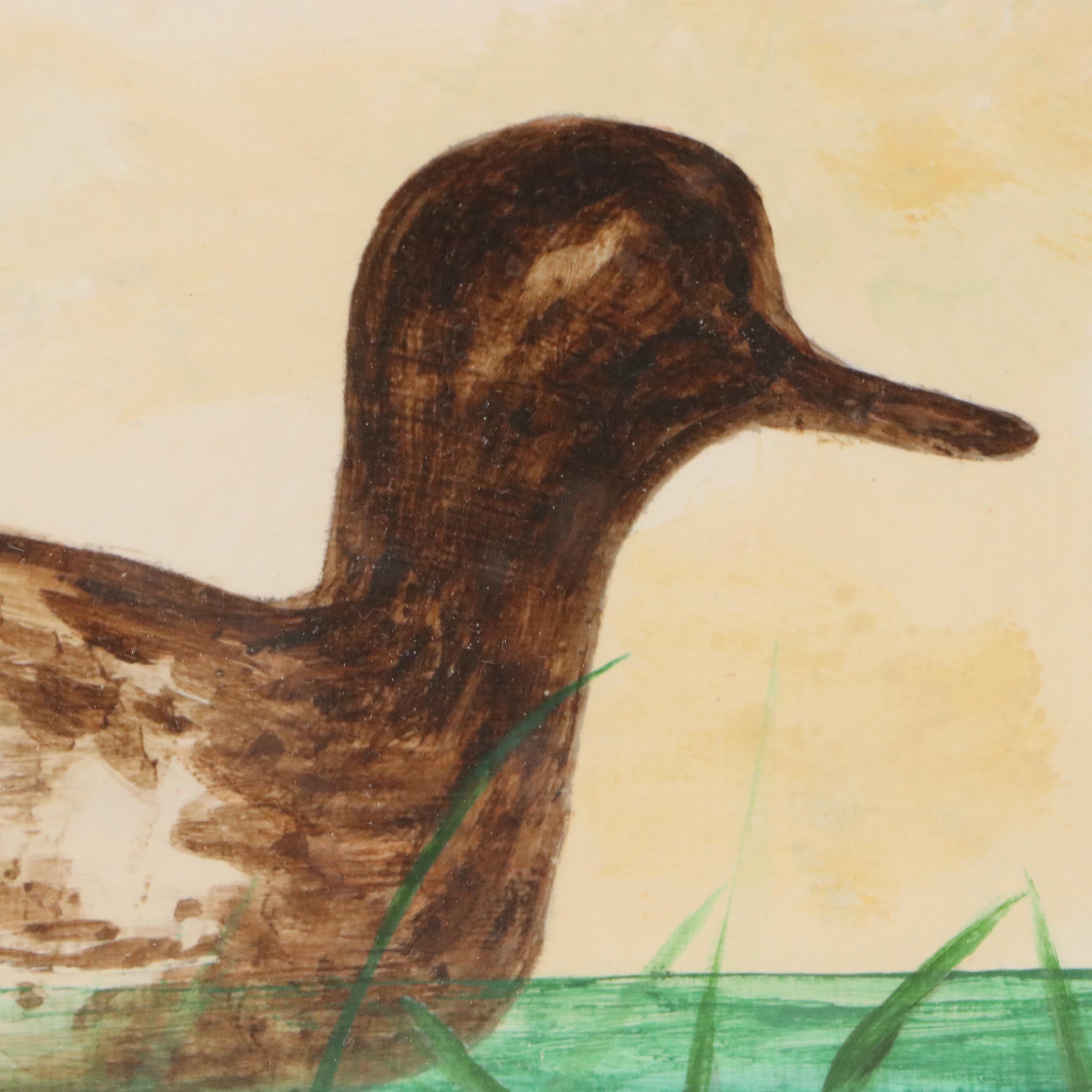 Landscape Acrylic Painting of Duck Swimming on Pond