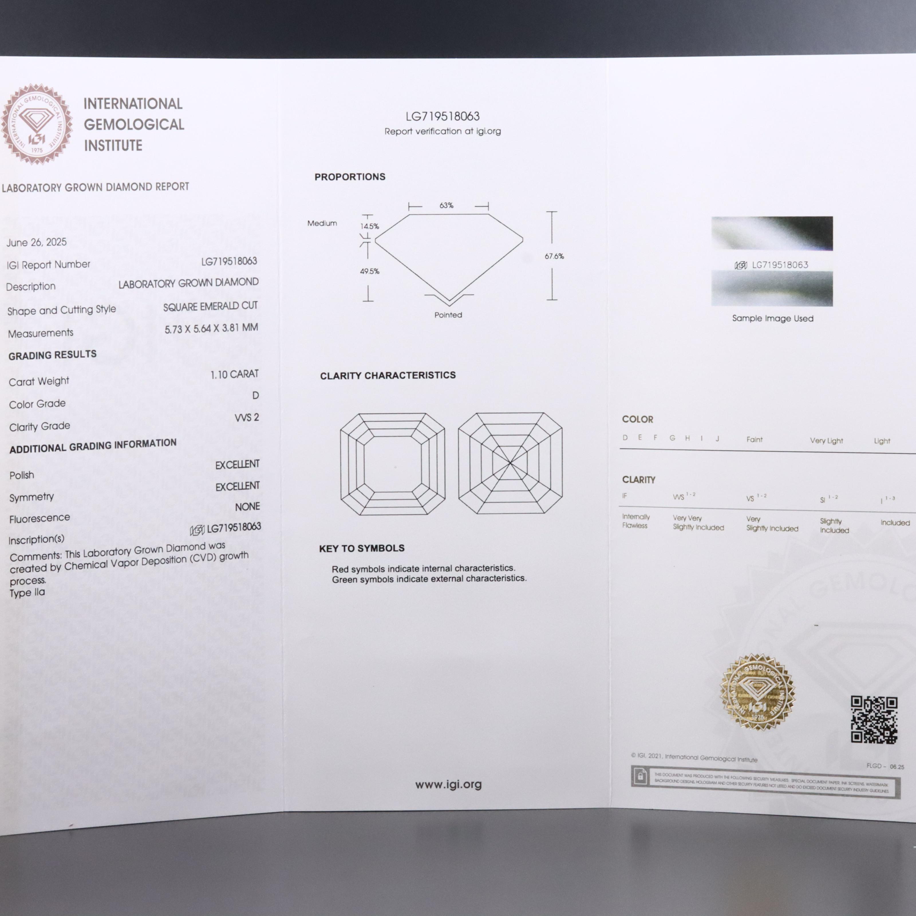 Loose 1.10 CT Lab Grown Diamond with IGI Report