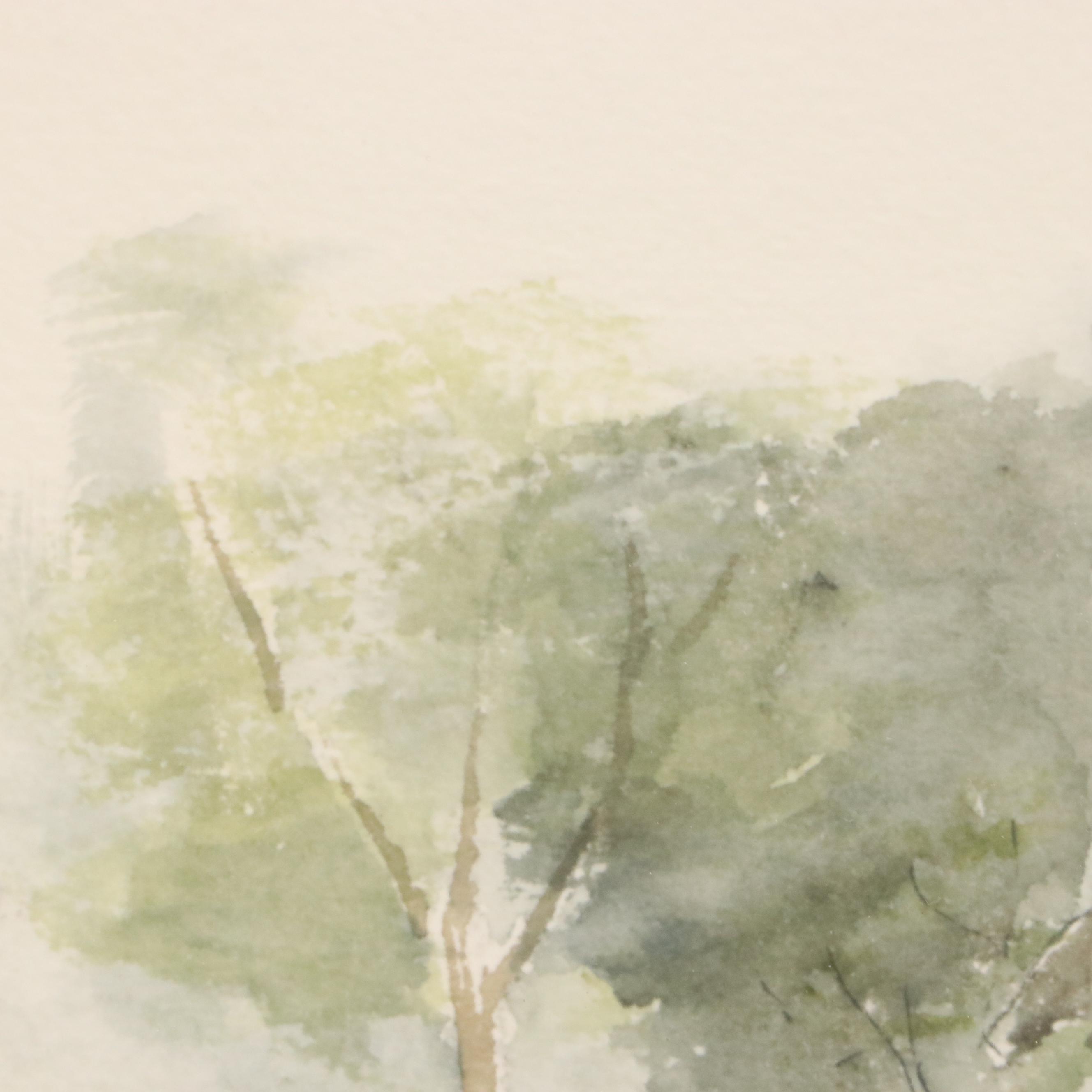 J. Booth Impressionistic Style Landscape Watercolor Painting of Cottage