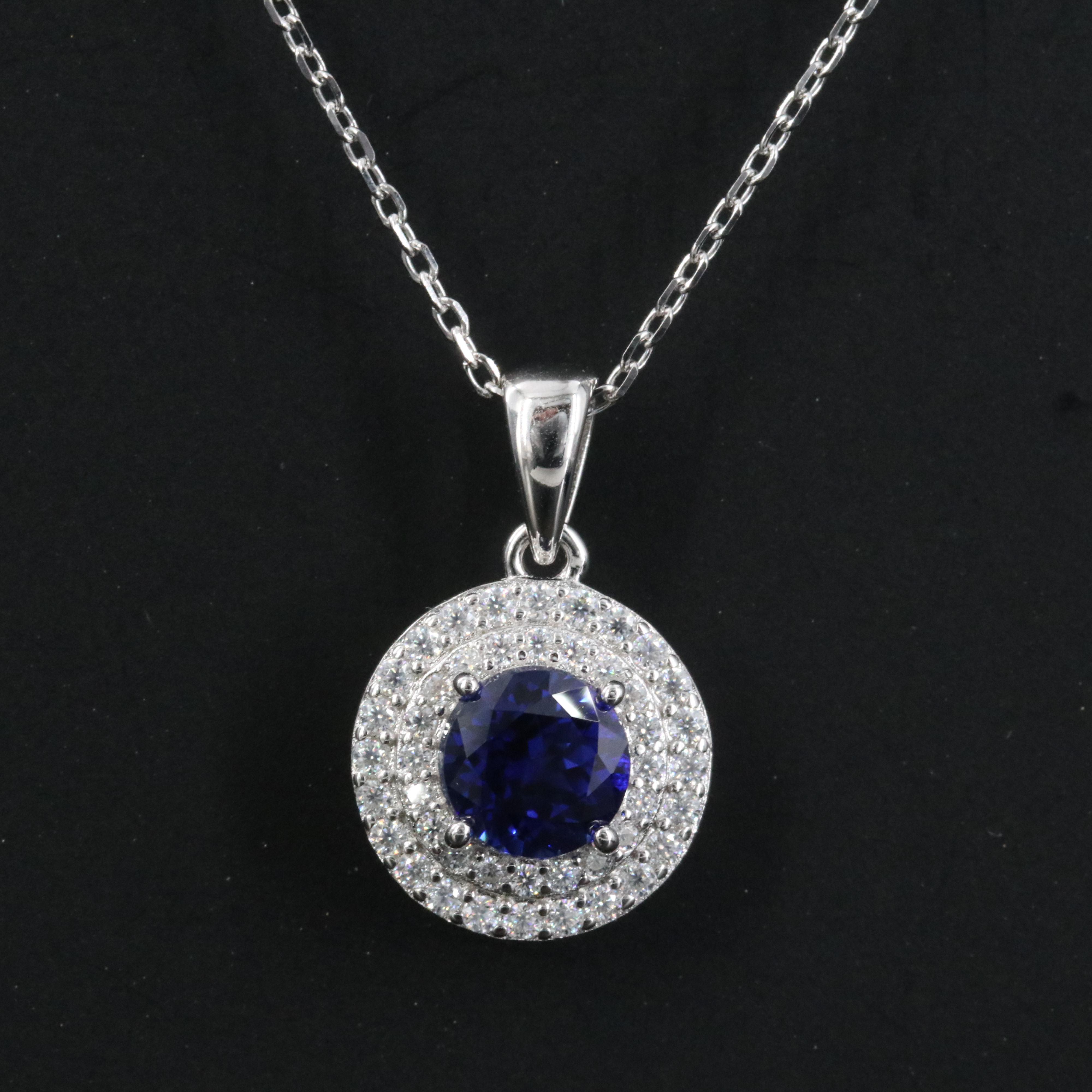 Sterling Sapphire and Moissanite Pendant Necklace