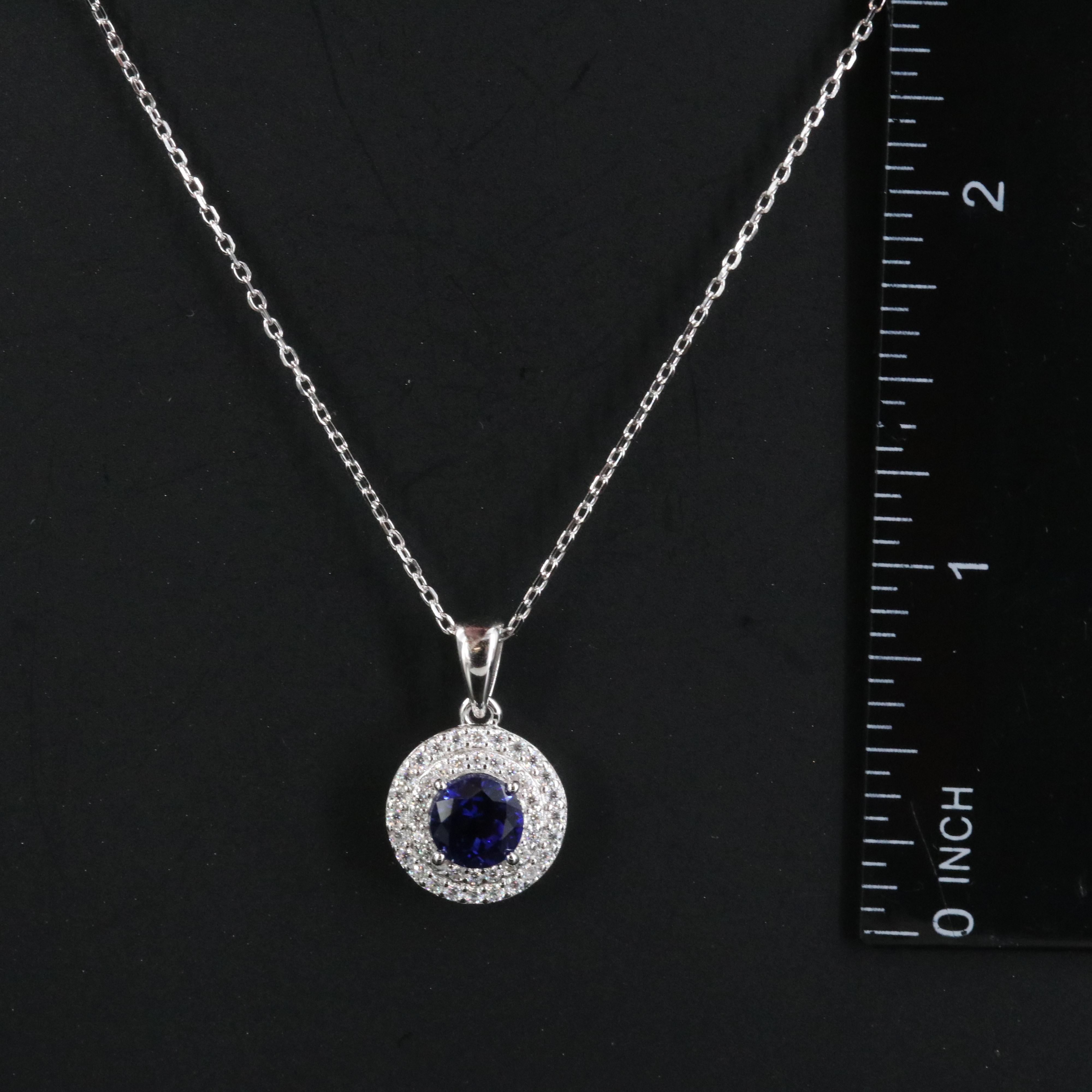 Sterling Sapphire and Moissanite Pendant Necklace