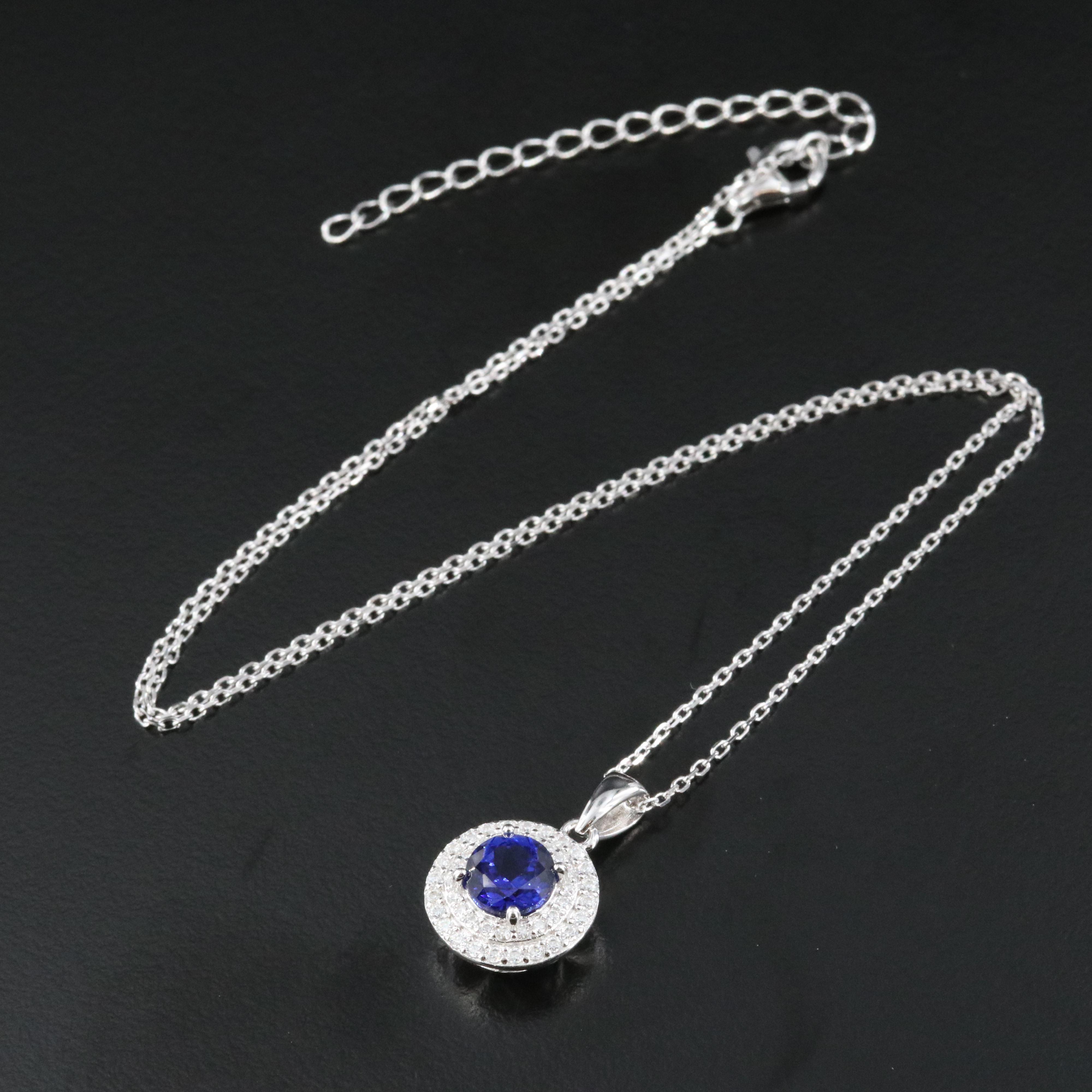 Sterling Sapphire and Moissanite Pendant Necklace