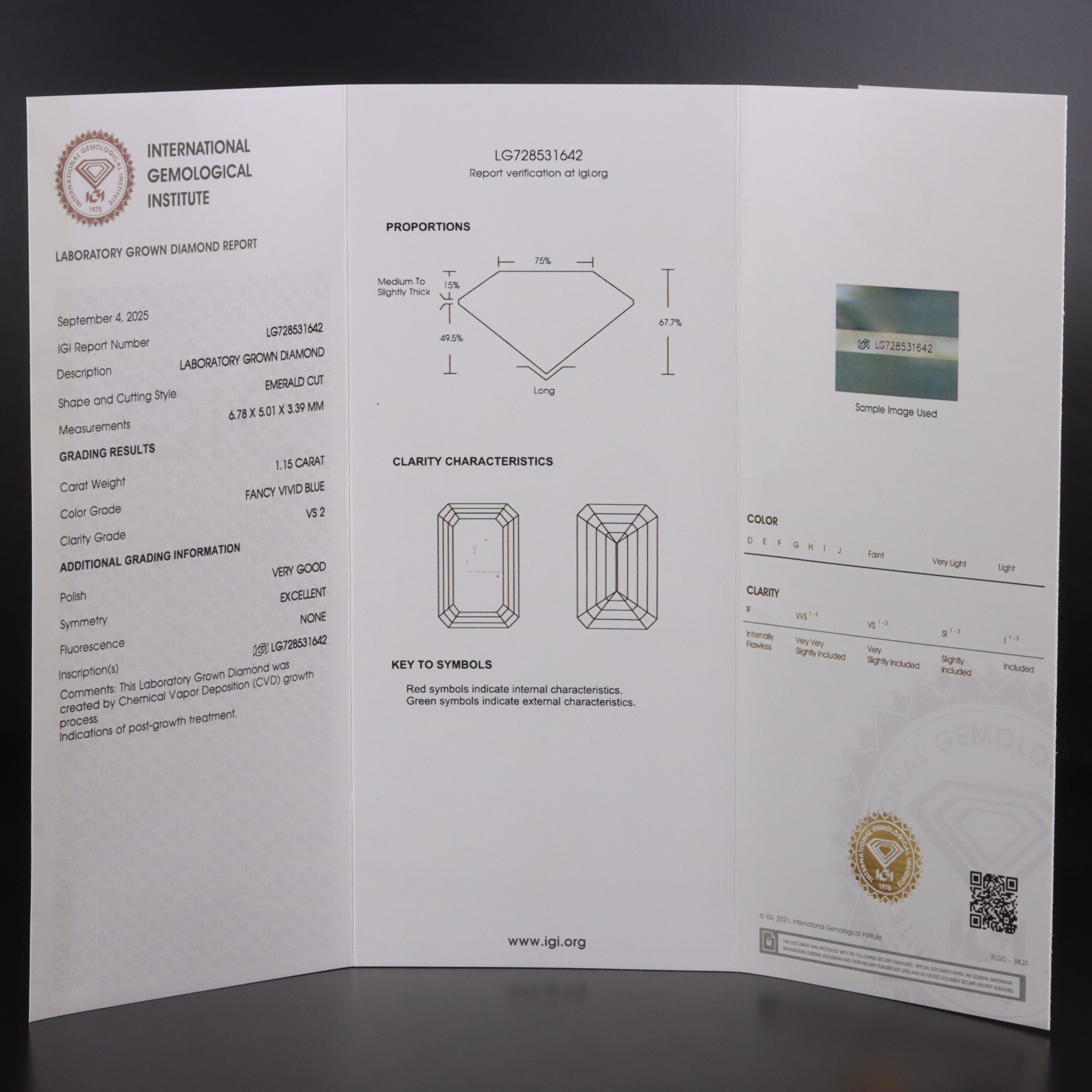 Loose 1.15 CT Lab Grown Fancy Blue Diamond with IGI Report