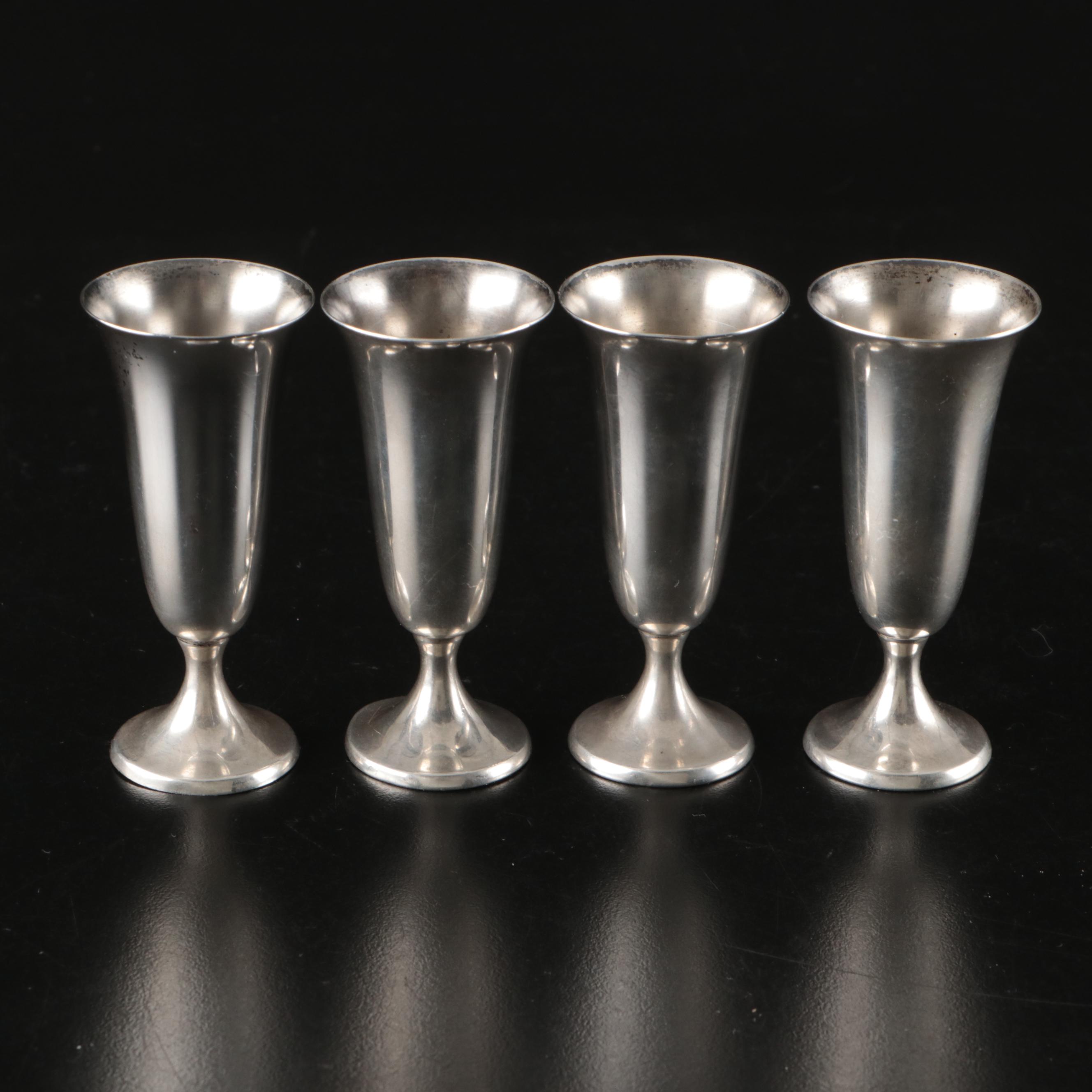 Gorham Sterling Silver Cordial Cups and Silver Plate Round Tray