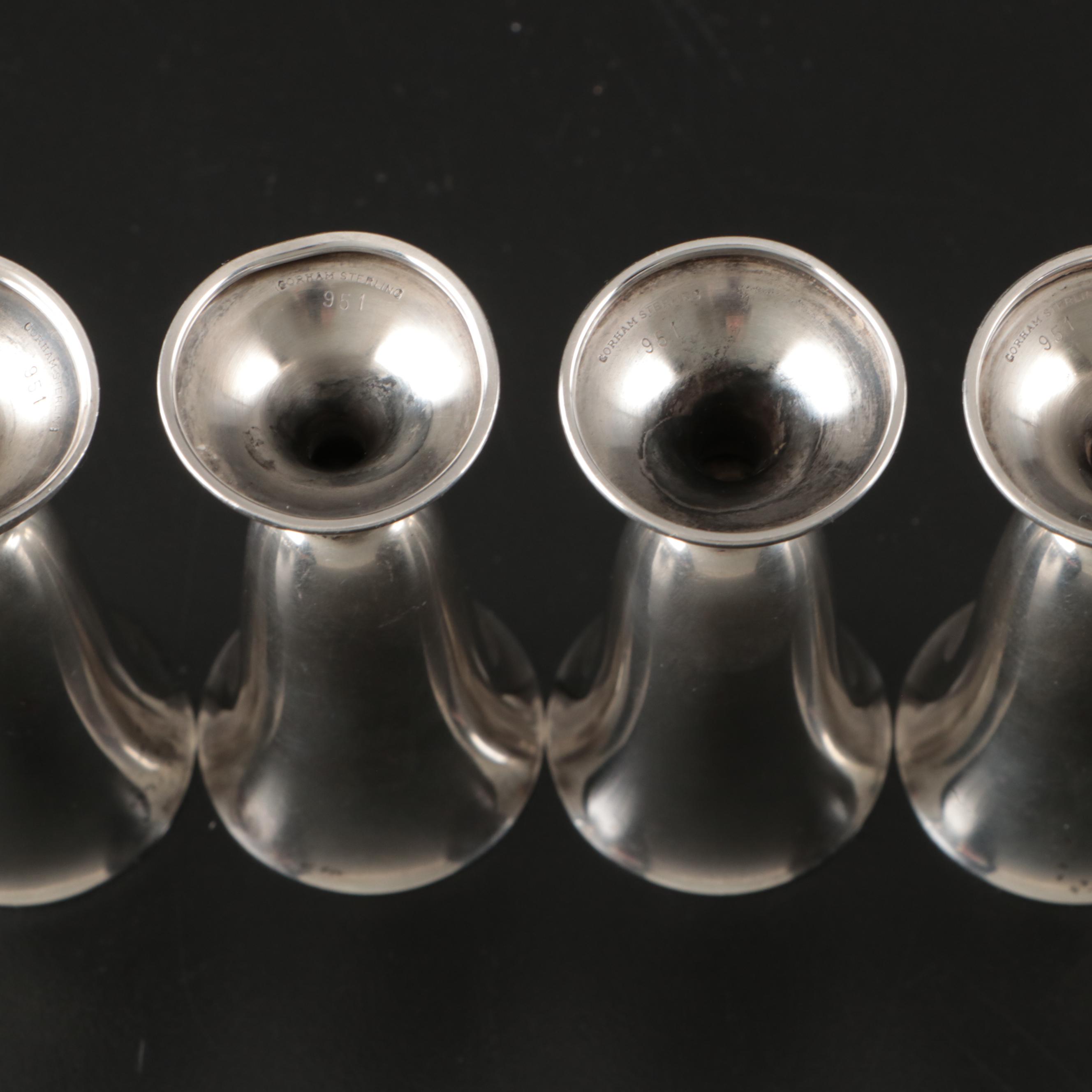 Gorham Sterling Silver Cordial Cups and Silver Plate Round Tray