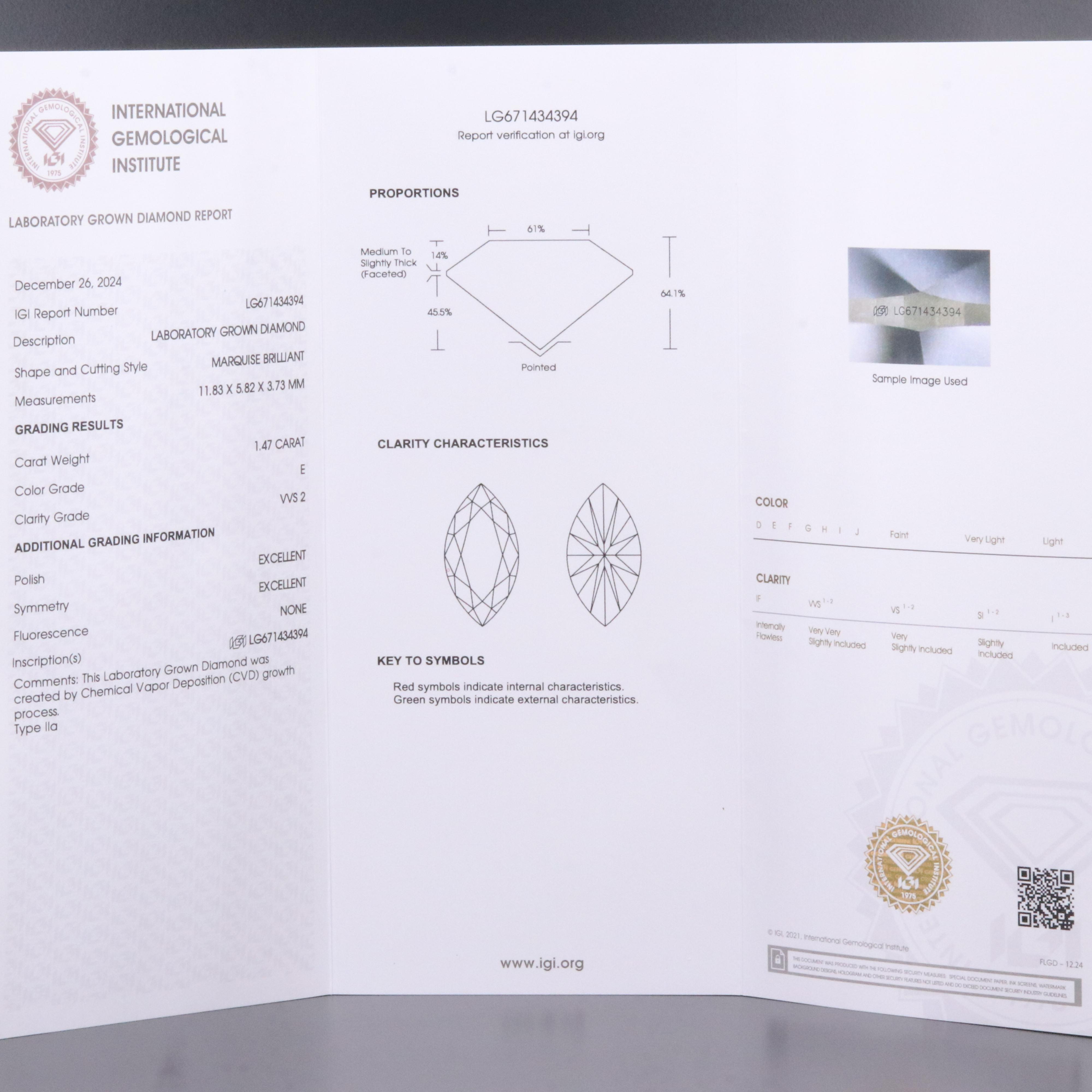 Loose 1.47 CT Lab Grown Diamond with IGI Report