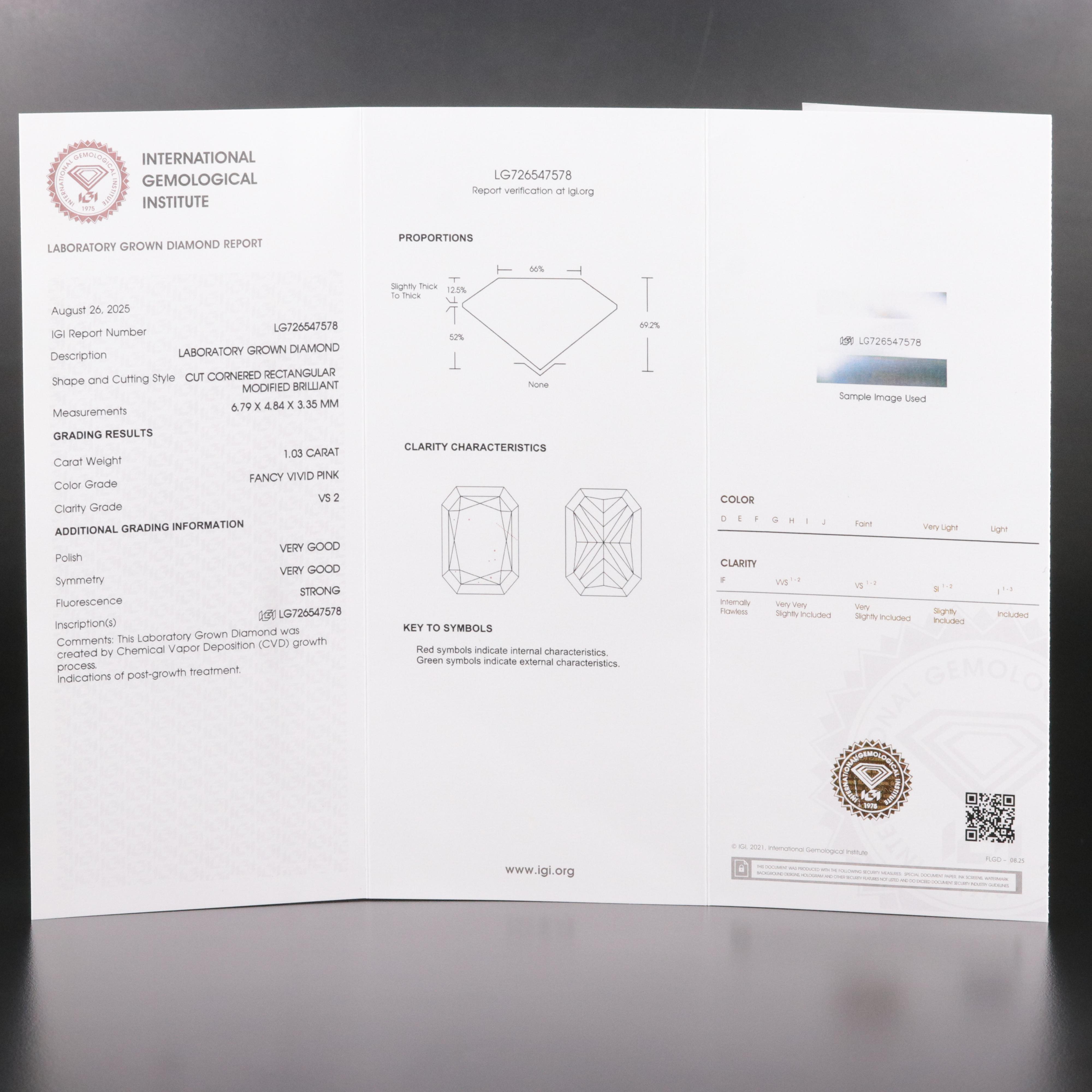 Loose 1.03 CT Lab Grown Fancy Pink Diamond with IGI Report