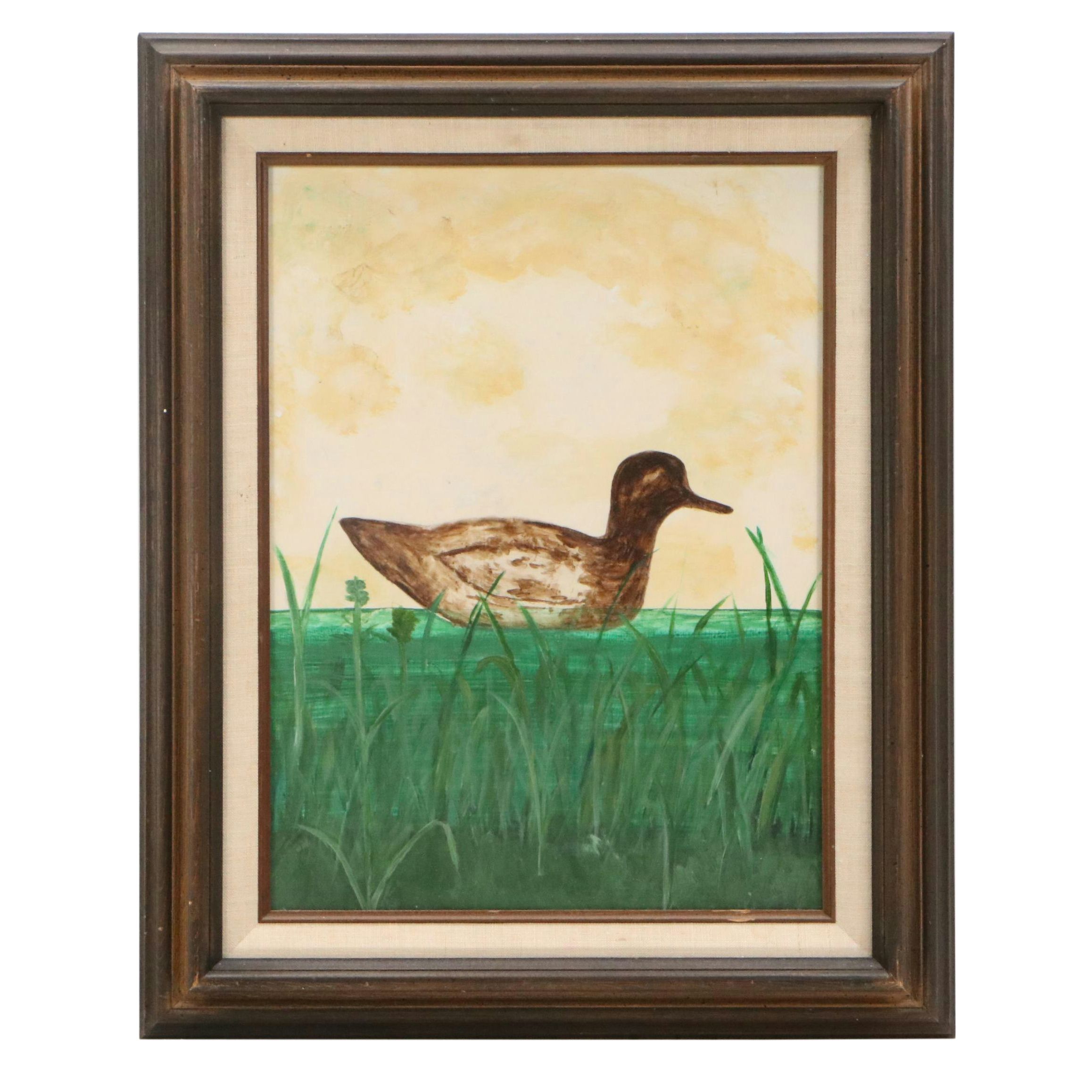 Landscape Acrylic Painting of Duck Swimming on Pond