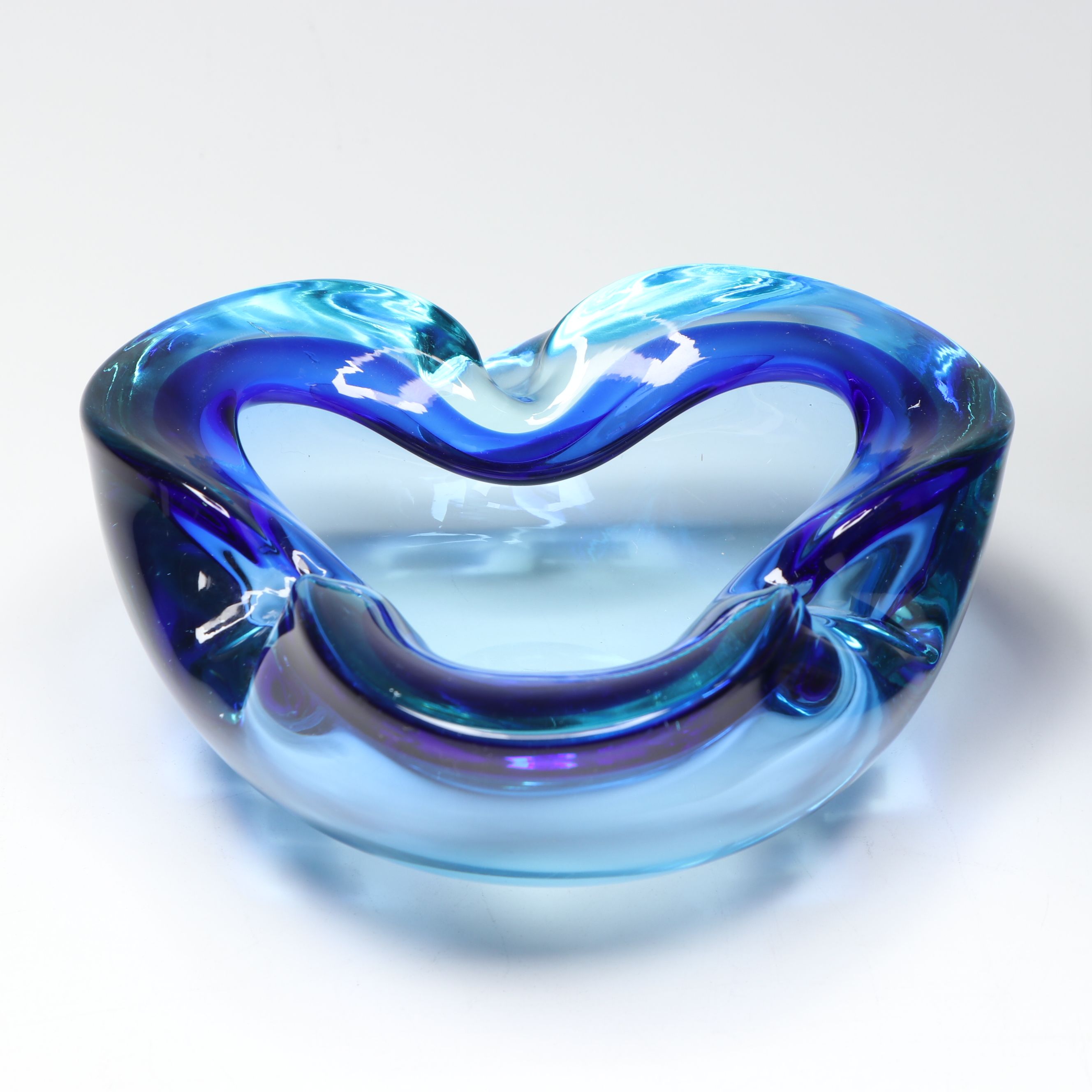 Murano Style Millefiori Calla Lily Glass Vase with Summerso Blue Ashtray