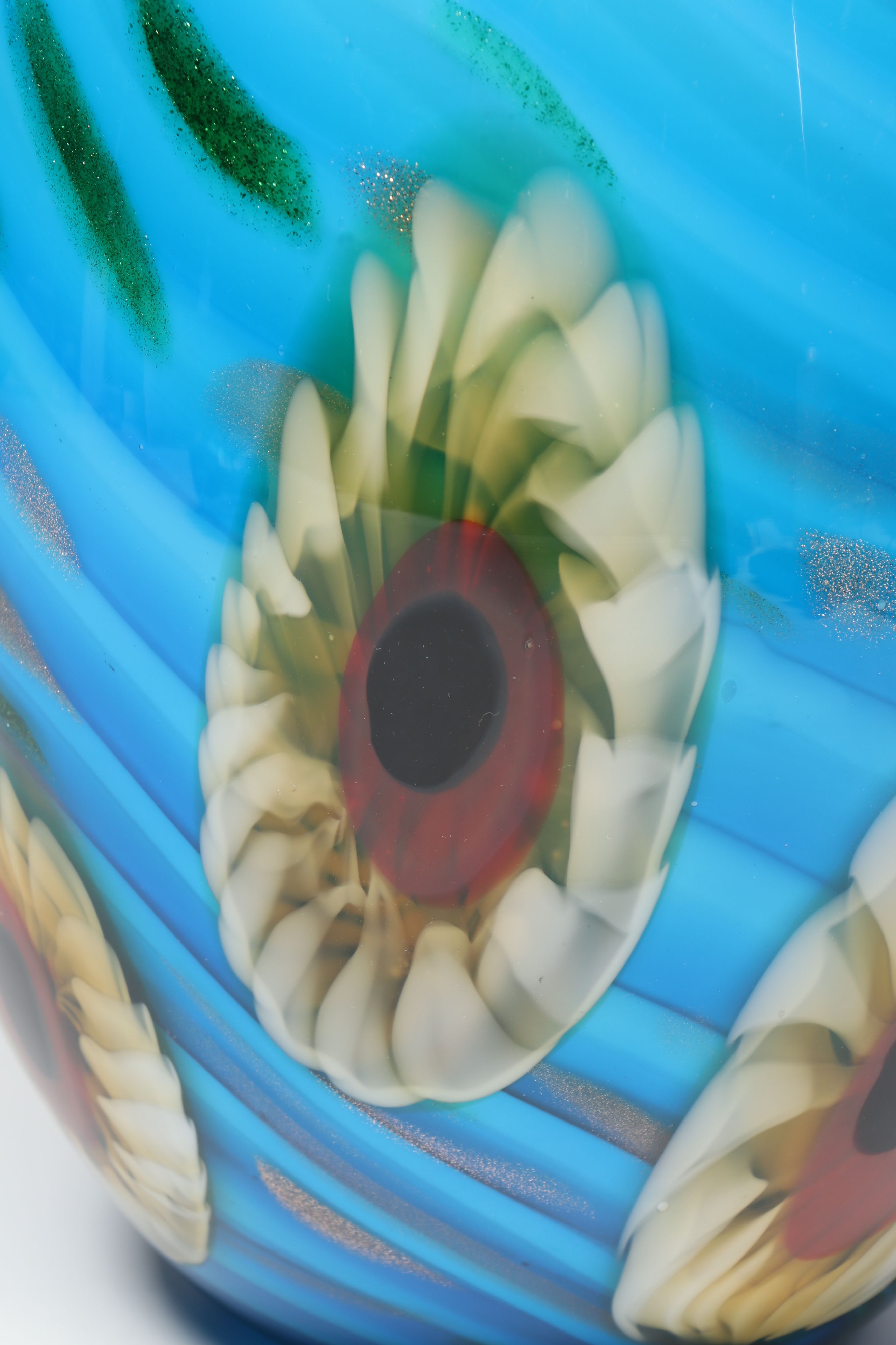 Murano Style Millefiori Calla Lily Glass Vase with Summerso Blue Ashtray