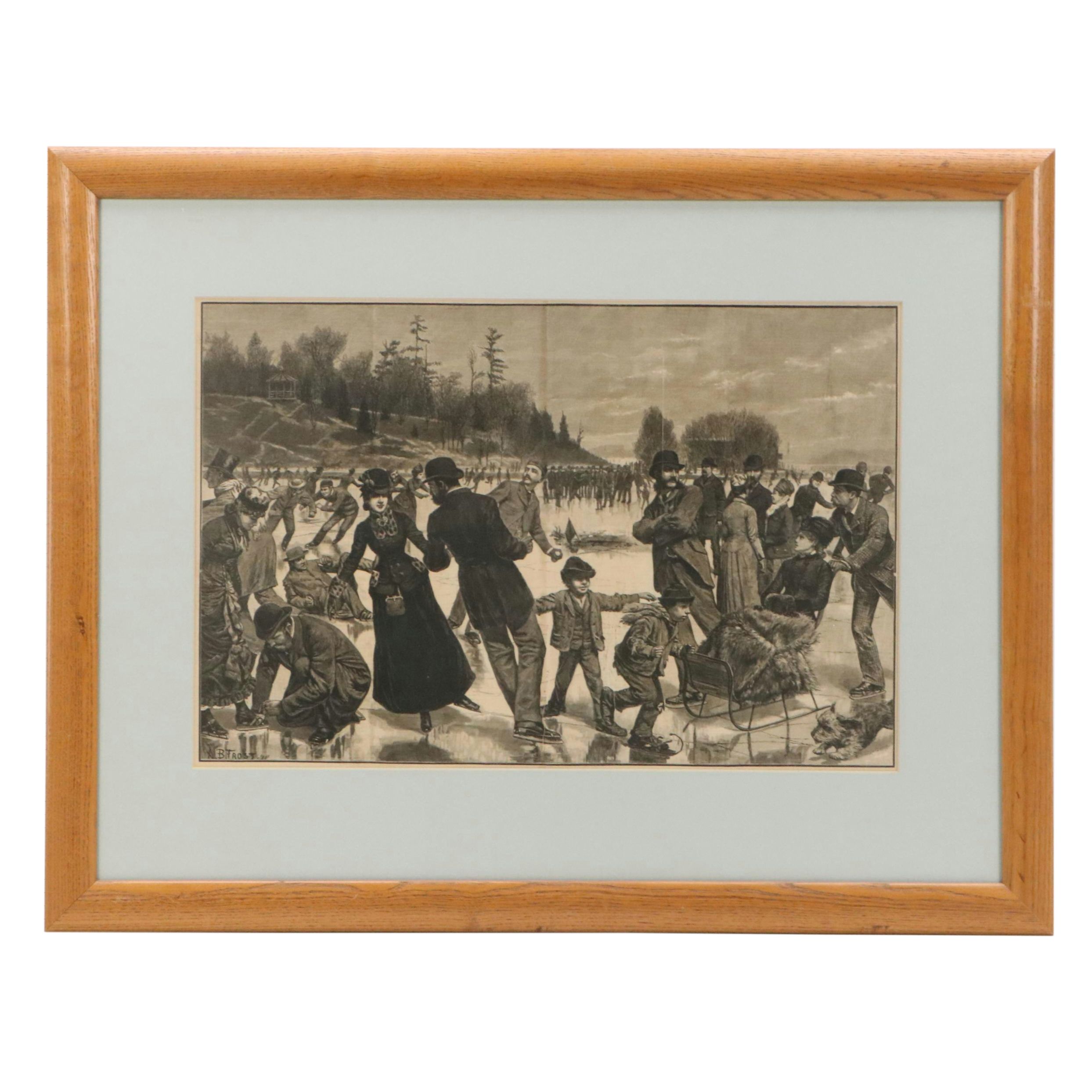 Wood Engraving After A. B. Frost "The Skating Carnival"