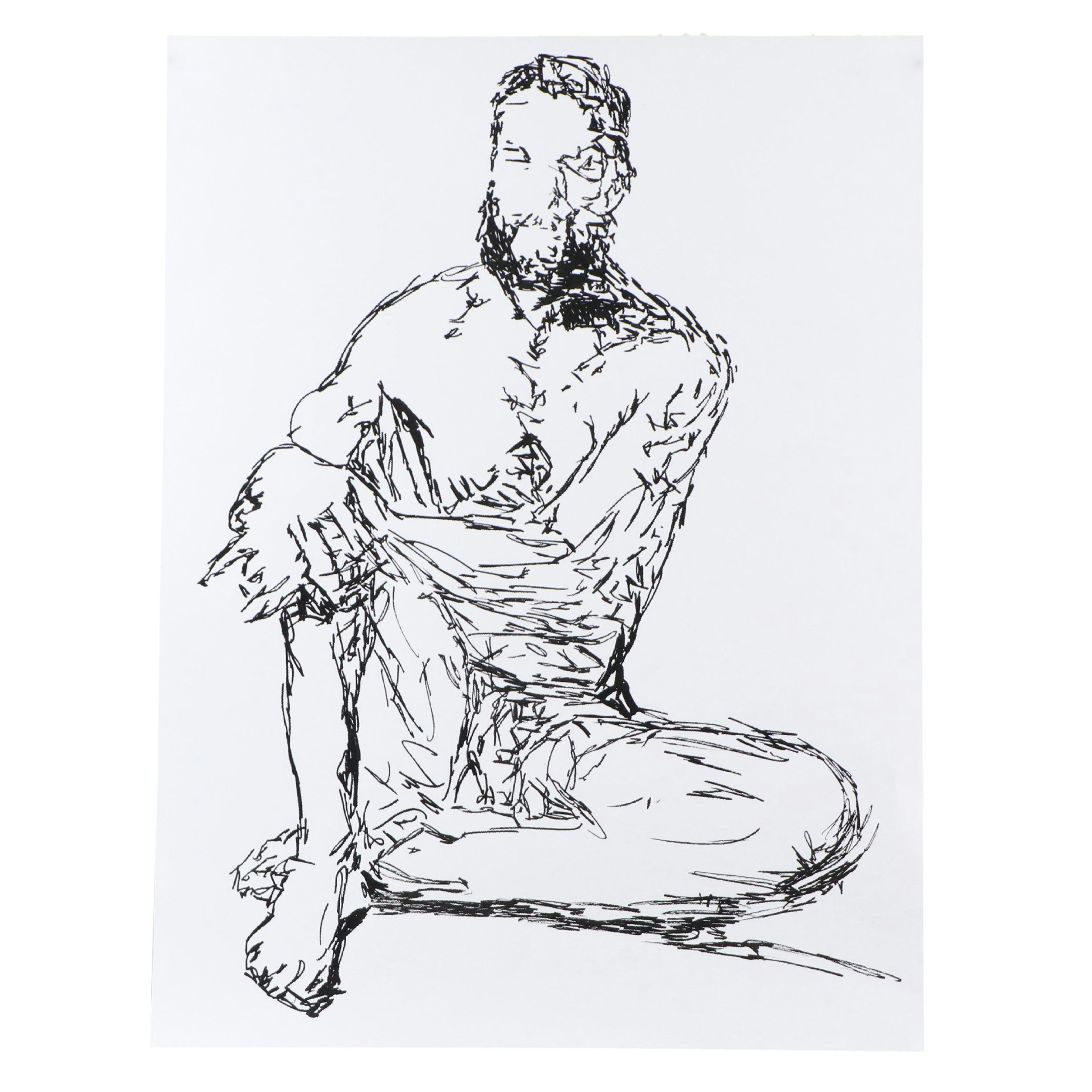 deSanto Male Nude Ink Figure Drawing "Marnix," 2025